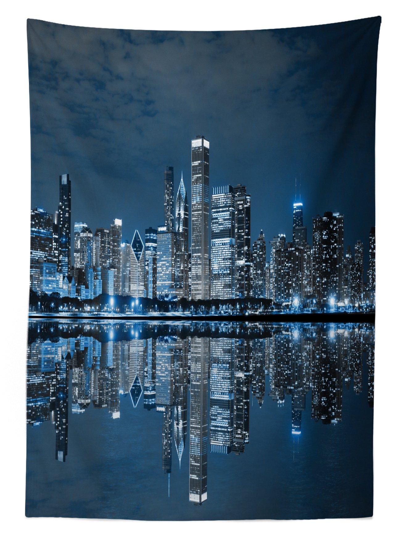 Ambesonne Chicago Skyline Tablecloth - Waterproof Outdoor Picnic Table Cover, Washable Decorative Fabric with Urban Night Sky Design, 58