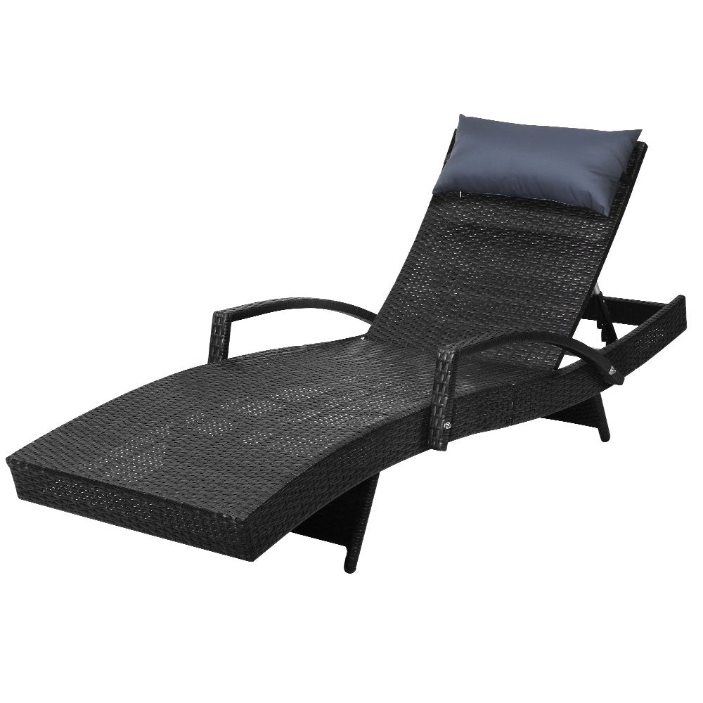 Premium Outdoor Sun Lounger Chair with Adjustable Headrest & Cushion - Waterproof Patio Poolside Chaise Lounge for Backyard, Beach, and Garden Relaxation (Black)