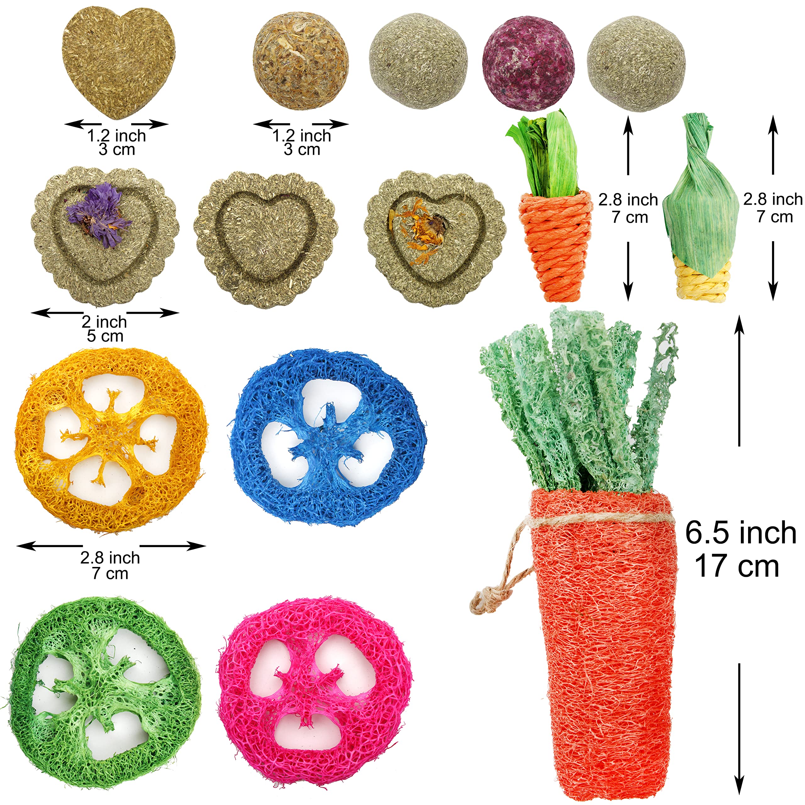 Youngever 15 Pack Small Animal Chew Toys for Rabbits, Hamsters, Guinea Pigs - Natural Wooden Chew Treats & Balls for Dental Health - Perfect for Cage Enrichment and Playtime