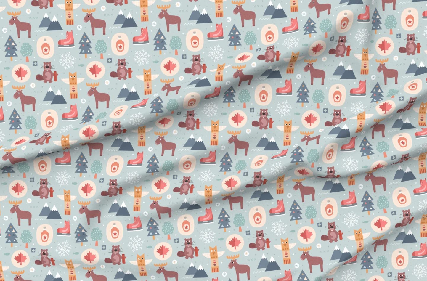 Canada Wildlife Day Fabric - Canadian Flora & Fauna Printed Minky Fabric by The Yard for Sewing Projects | DIY Baby Blankets, Quilt Backing, Plush Toys | Soft & Cuddly Material for Nursery Decor, Crafts & Gifts