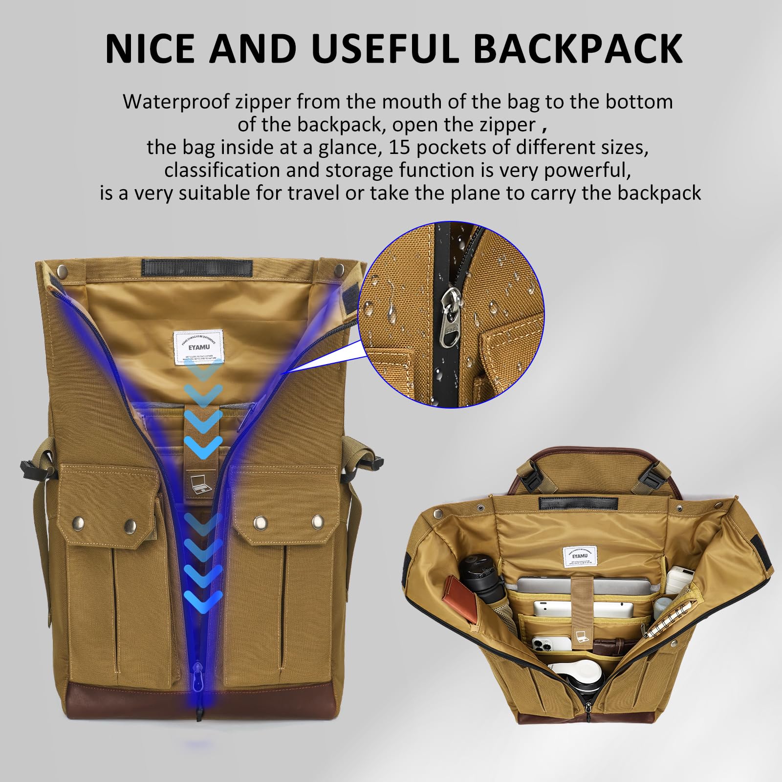 Vintage Waterproof Travel Laptop Backpack for Men & Women - 15.6 Inch College Carry On Backpack (Yellow) - Perfect for Business Trips, Commuting & School Use