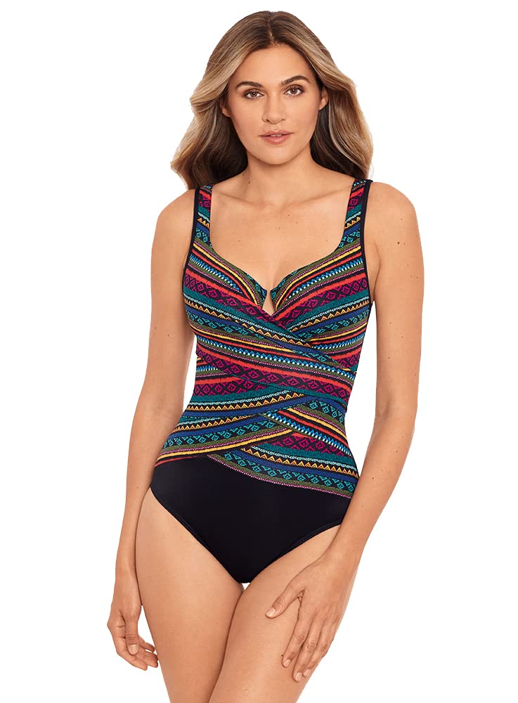 Miraclesuit Women's One Piece Swimsuit with Tummy Control & Underwire Bra - Layered Escape Design for Pool, Beach & Vacation Wear