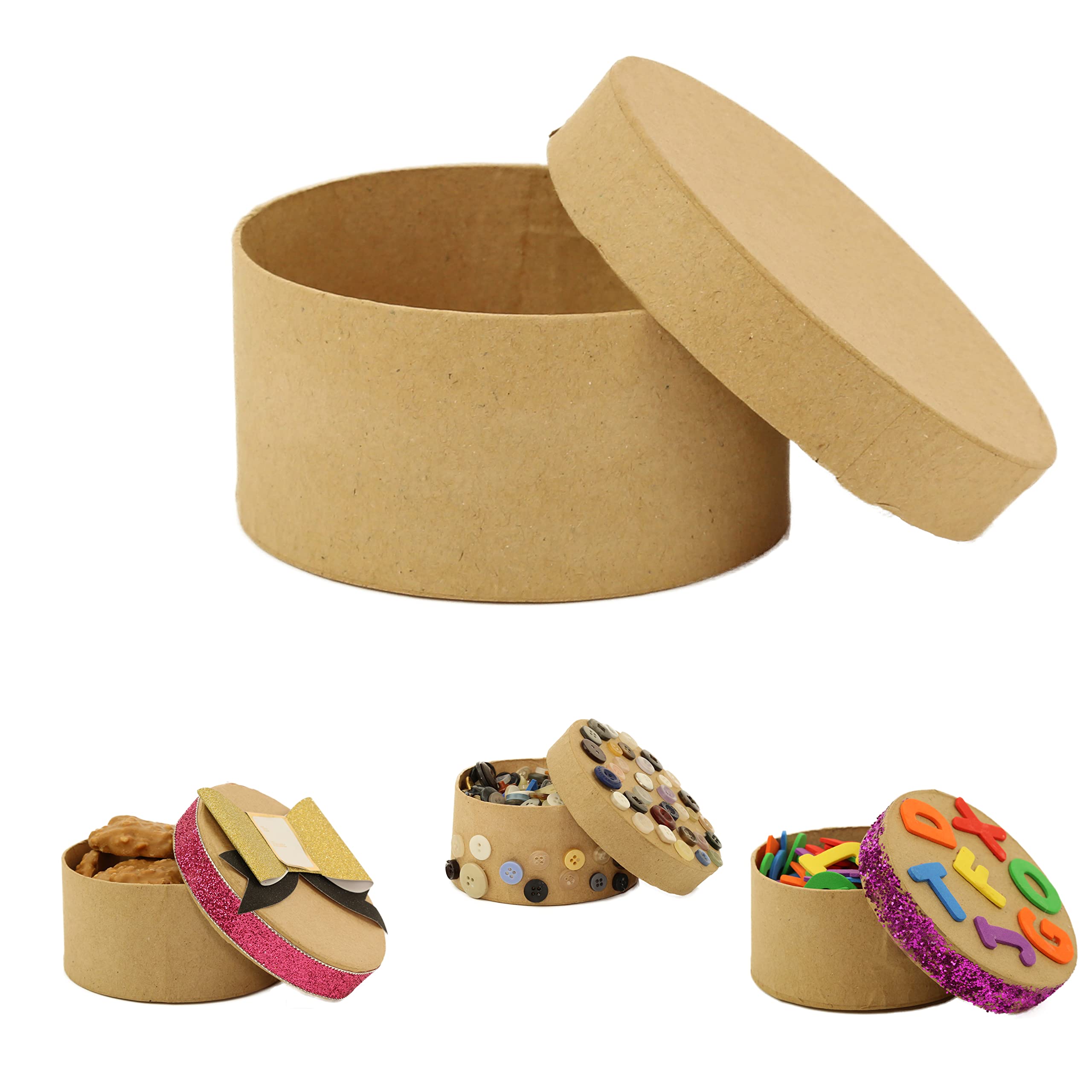 Handmade Round Paper-Mache Gift Box with Lid - Set of 12 for DIY Crafts, Wedding Favors, Party Decorations & Jewelry Storage