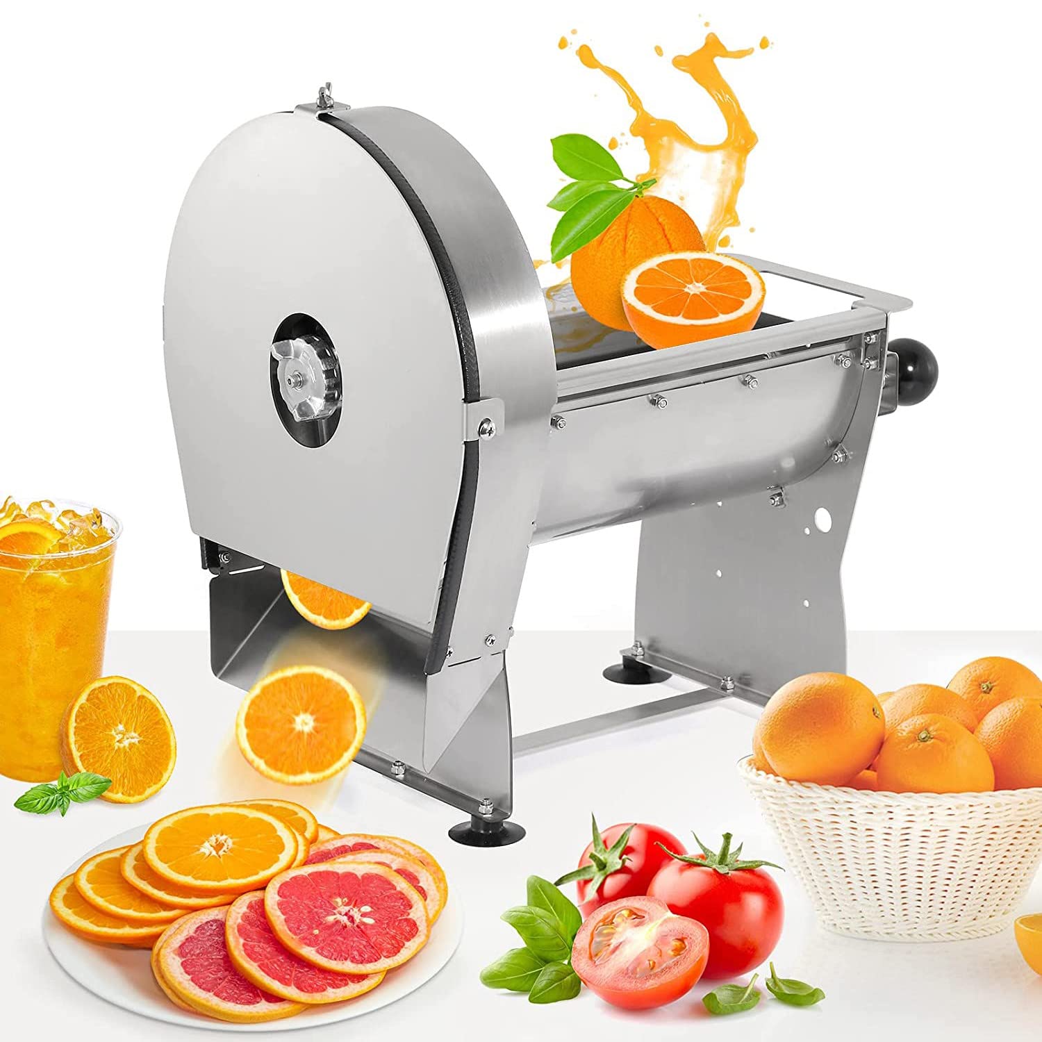 Commercial Stainless Steel Electric Food Slicer - Adjustable 0-10mm (25/64inch) for Fruits, Vegetables, Sausage, Ham, Pepper & Garlic - Perfect for Delis, Restaurants & Home Kitchens