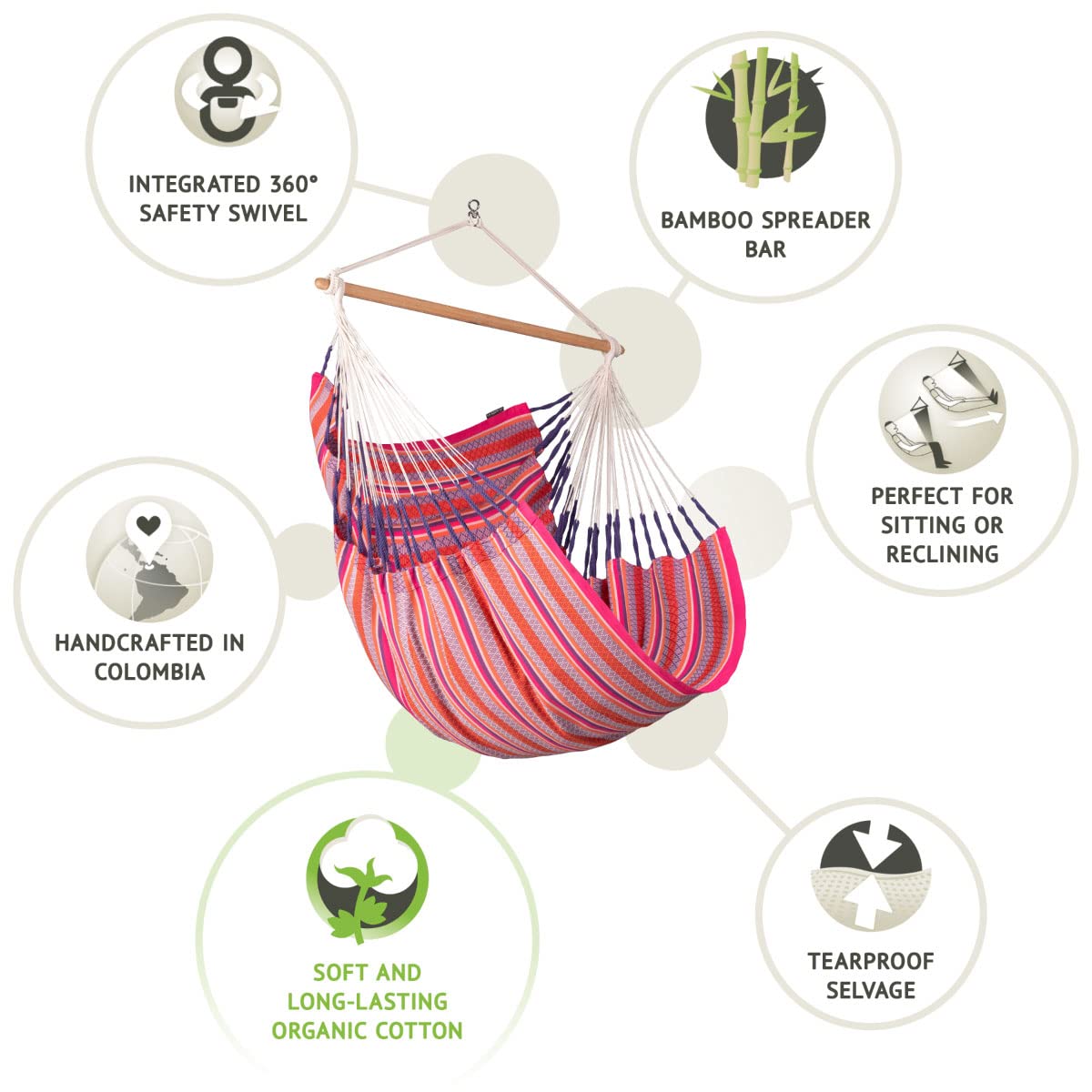 LA SIESTA - Extra Large Comfortable Cotton Hammock for Indoor & Outdoor Use - Heavy Duty Swing Chair Supports 285 lbs - Tropical Flamingo Design - Perfect for Backyard, Patio, Beach and Camping Relaxation