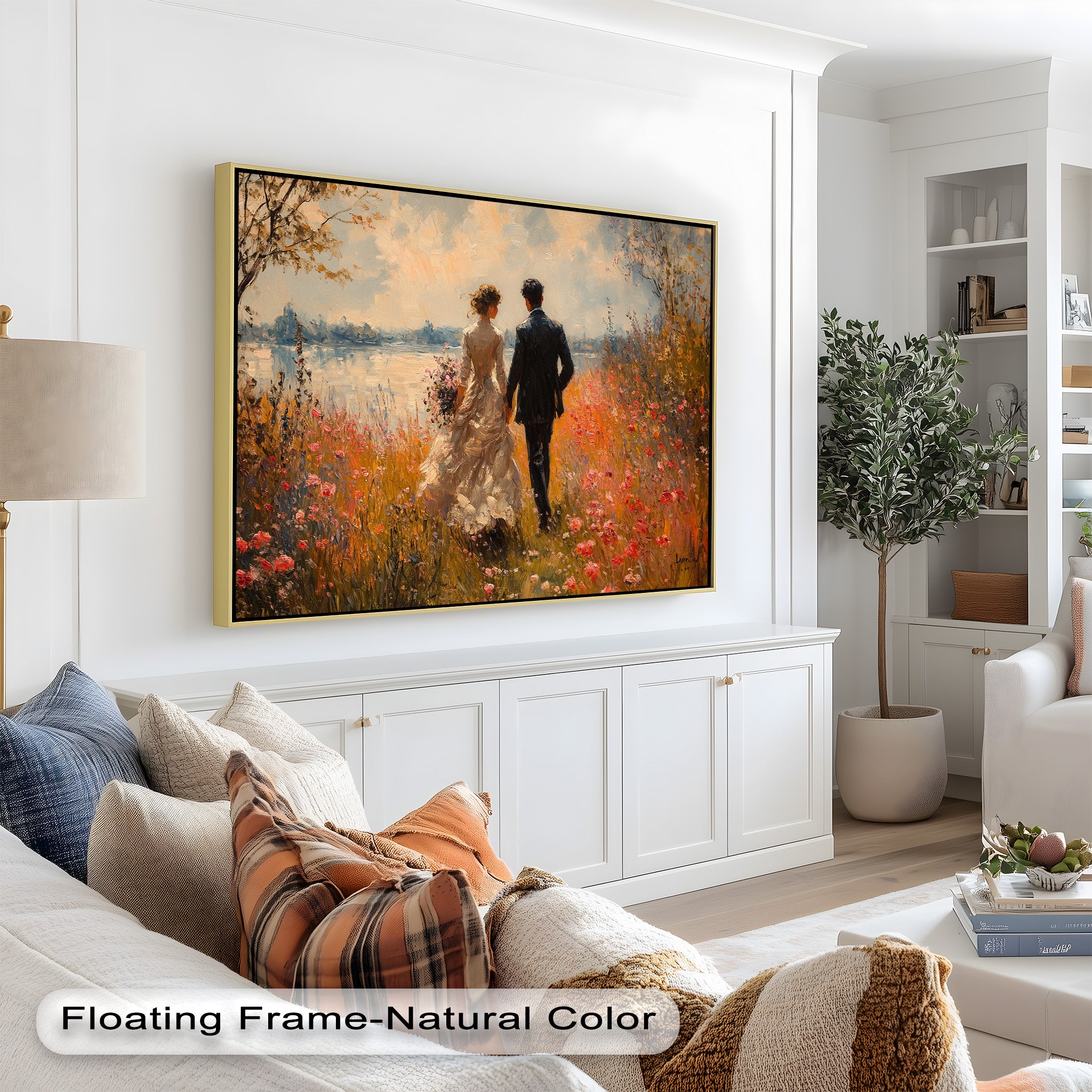 Impressionist Couple in Blooming Field Oil Painting - Romantic Wall Art for Living Room, Bedroom Decor - Perfect Gift for Anniversaries & Weddings