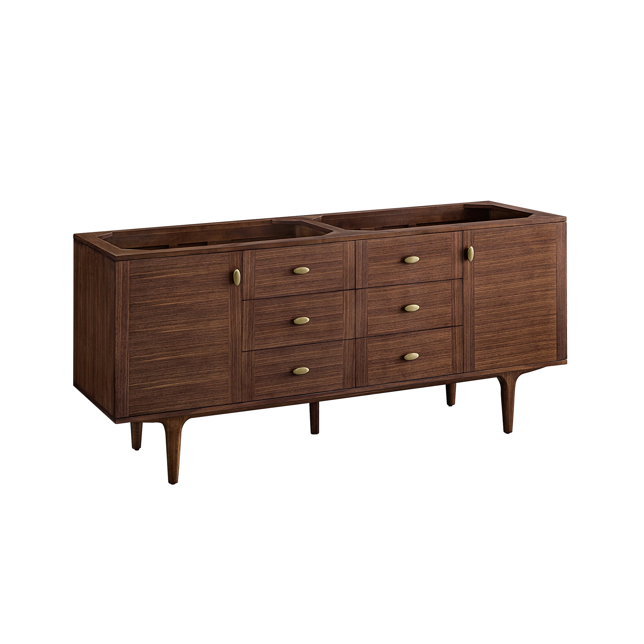 Amberly 72 Inch Double Sink Bathroom Vanity - Mid Century Modern Walnut Finish for Master Bathroom or Guest Bath Remodel