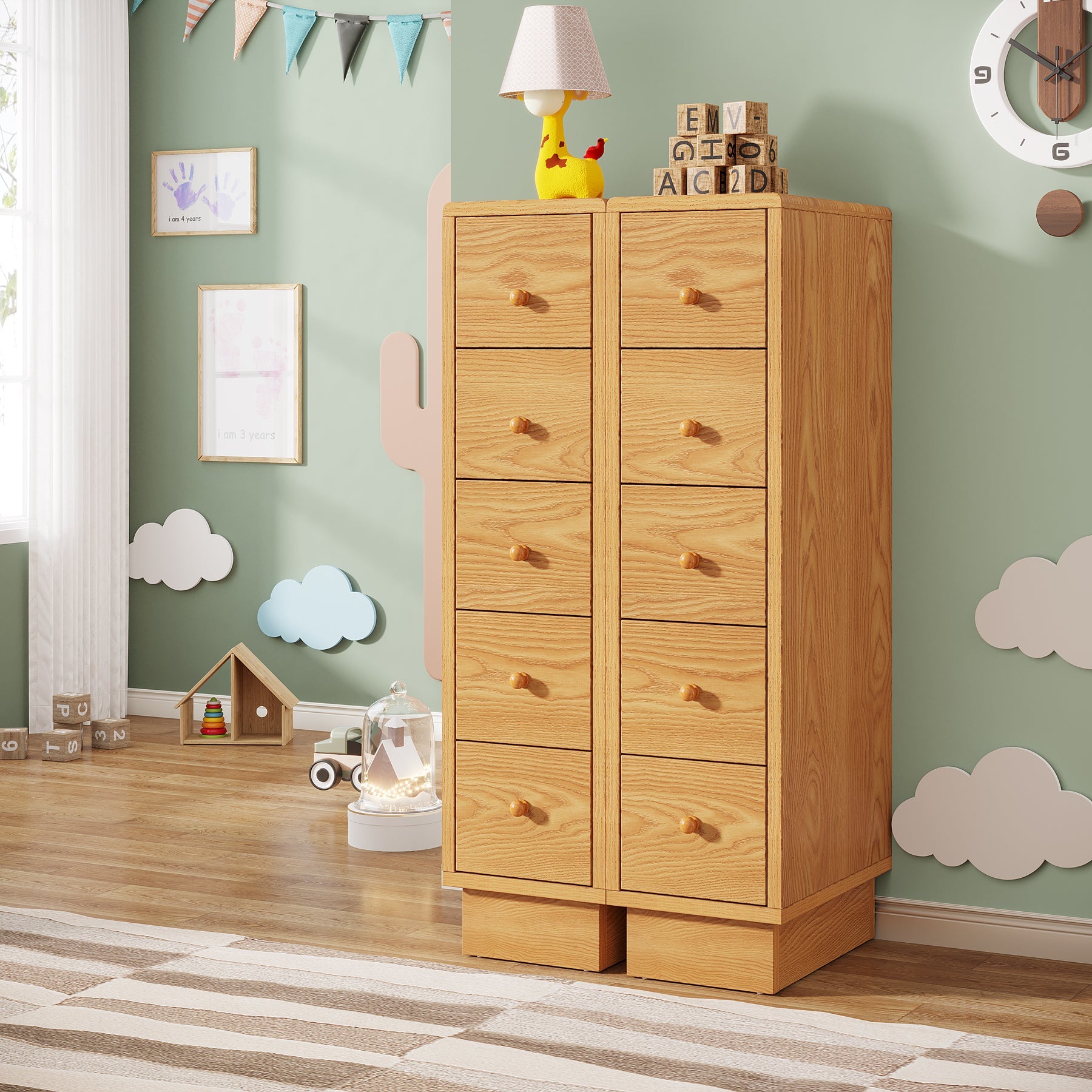 5 Drawer Wooden Chest - Narrow Dresser with Storage Drawers for Bedroom, Living Room & Office Organization