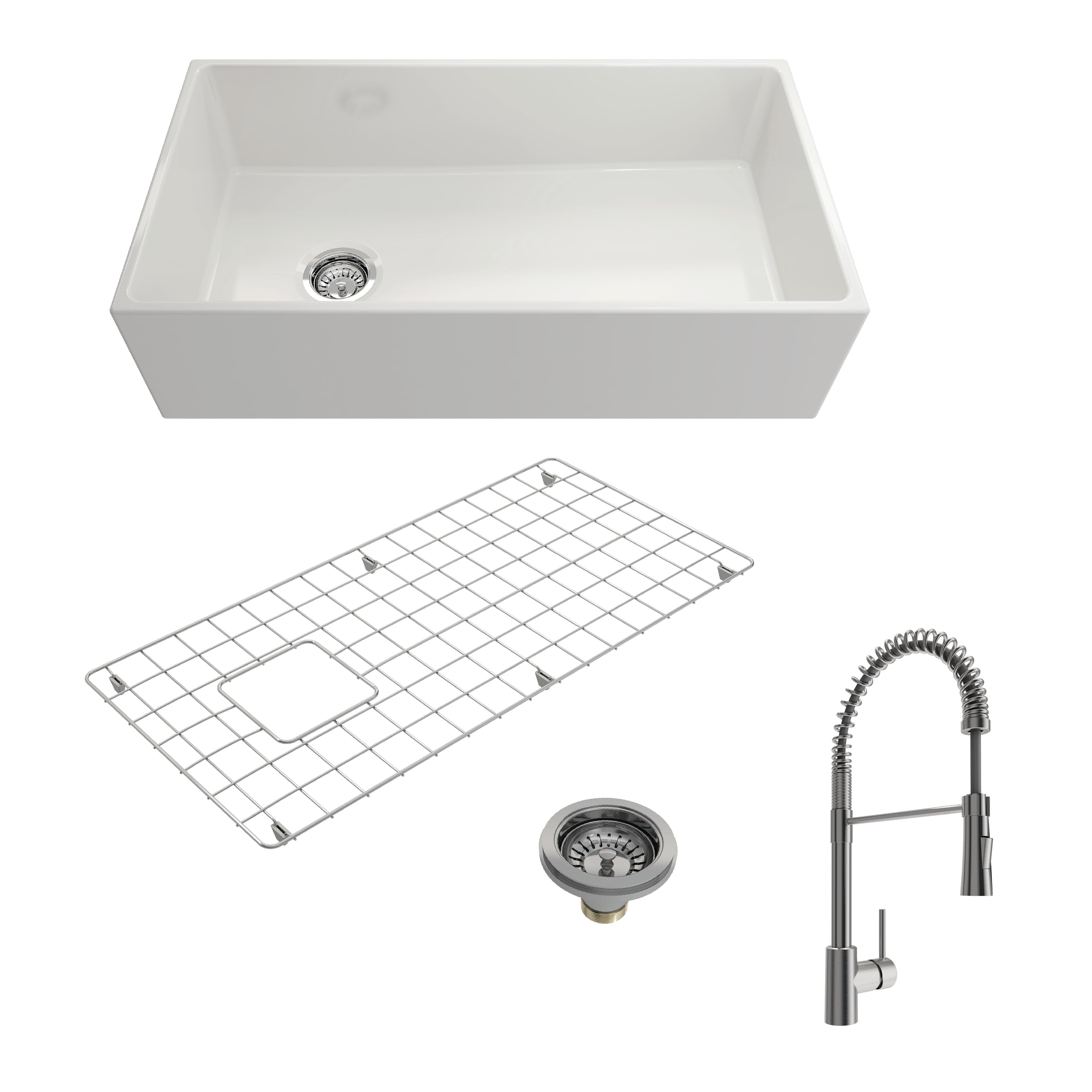 White (sink) / Stainless Steel (faucet)