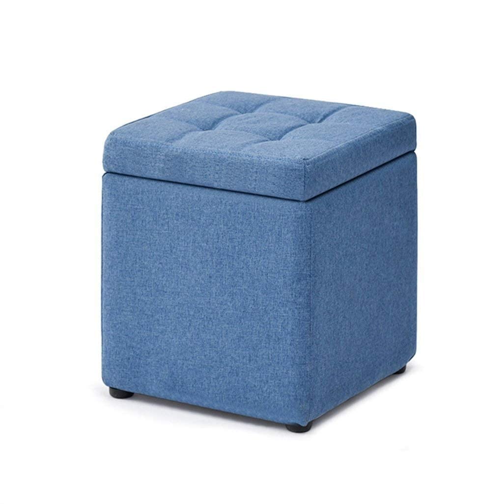 NMDCDH Detachable Linen Cover Storage Stool - Solid Wood Multi-Purpose Bench for Living Room, Entryway & Bedroom - Shoe Bench, Footstool & Sofa Seat (Blue) - Perfect for Home Organization & Comfortable Seating