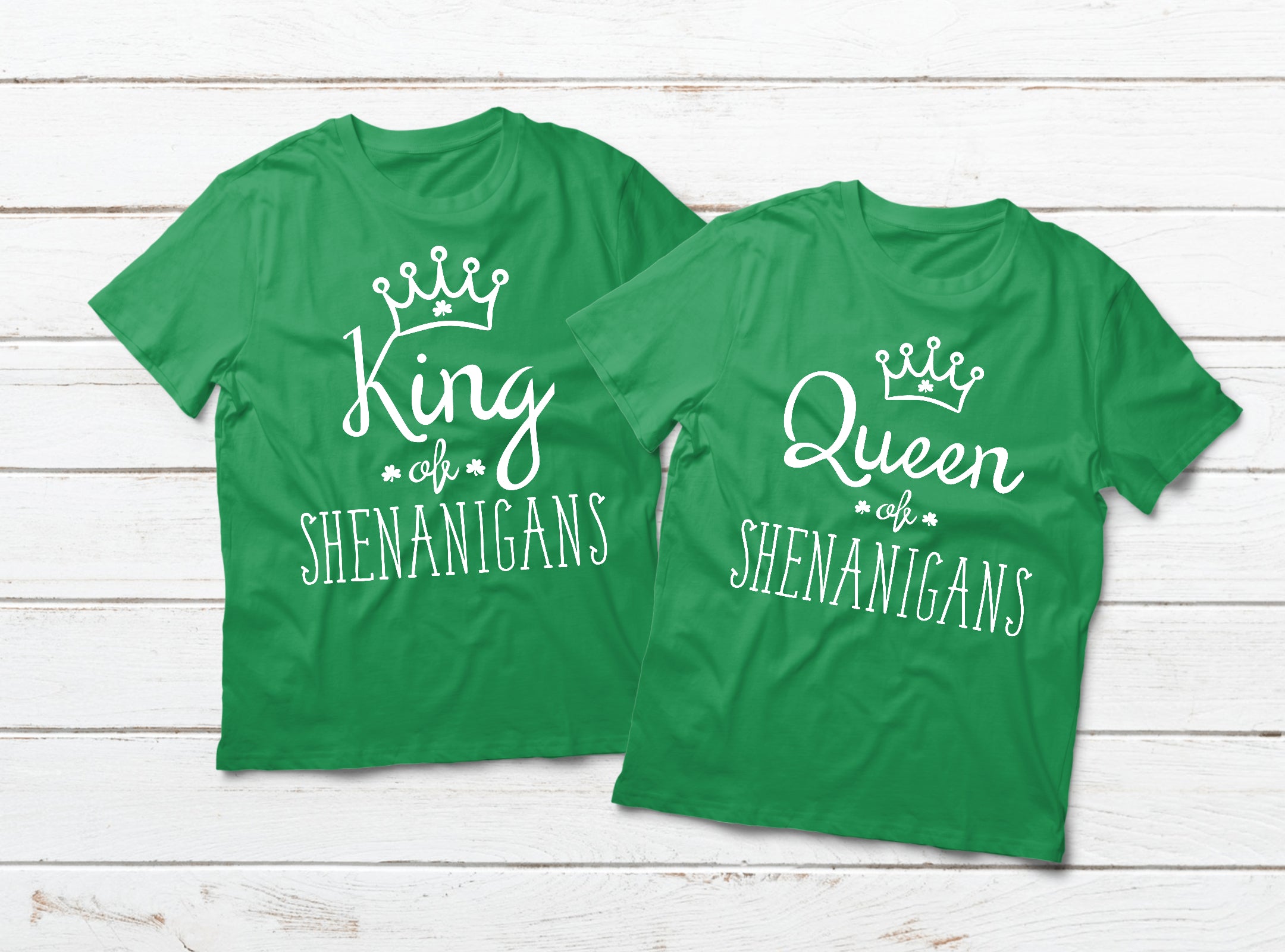 King & Queen of Shenanigans Matching Couple T-Shirts - St Patrick's Day Outfits for Couples - Fun Irish-Themed Matching Shirts for Date Night & Parties