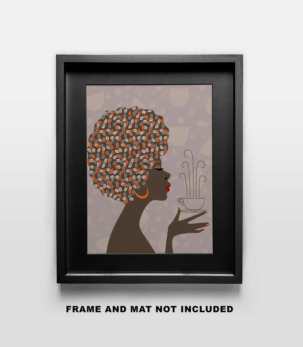 African American Woman Coffee Art Print - 11x14 Unframed Wall Decor for Kitchen, Office, Dorm - Inspirational Home & Gift Under $15 - Perfect for Coffee Lovers & Modern Interior Design