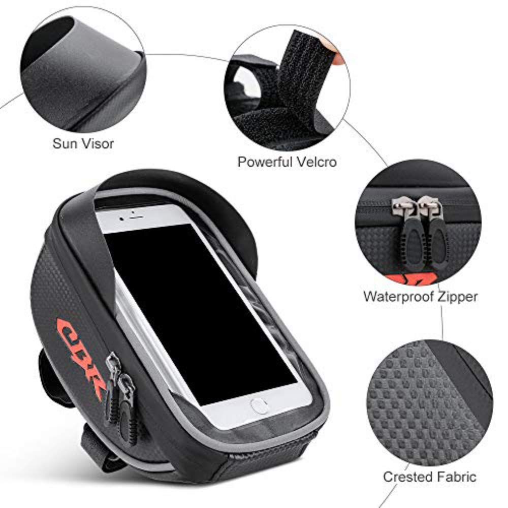 **Waterproof Bike Frame Bag - Top Tube Handlebar Pouch for Cycling with Touch Screen Phone Pocket (Fits Up to 6
