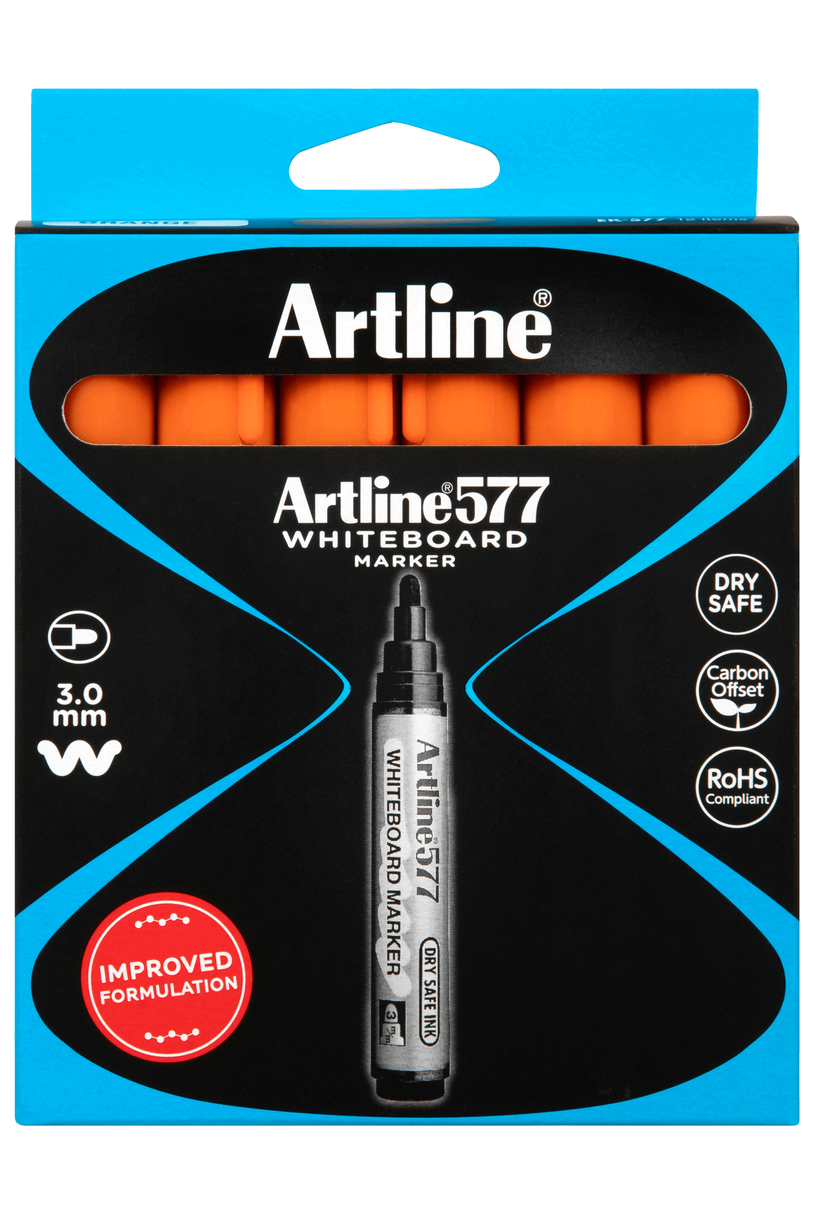 Artline 577 Whiteboard Markers - 3mm Bullet Tip, Orange Ink, Pack of 12 - Perfect for Classroom, Office & Home Whiteboard Presentations