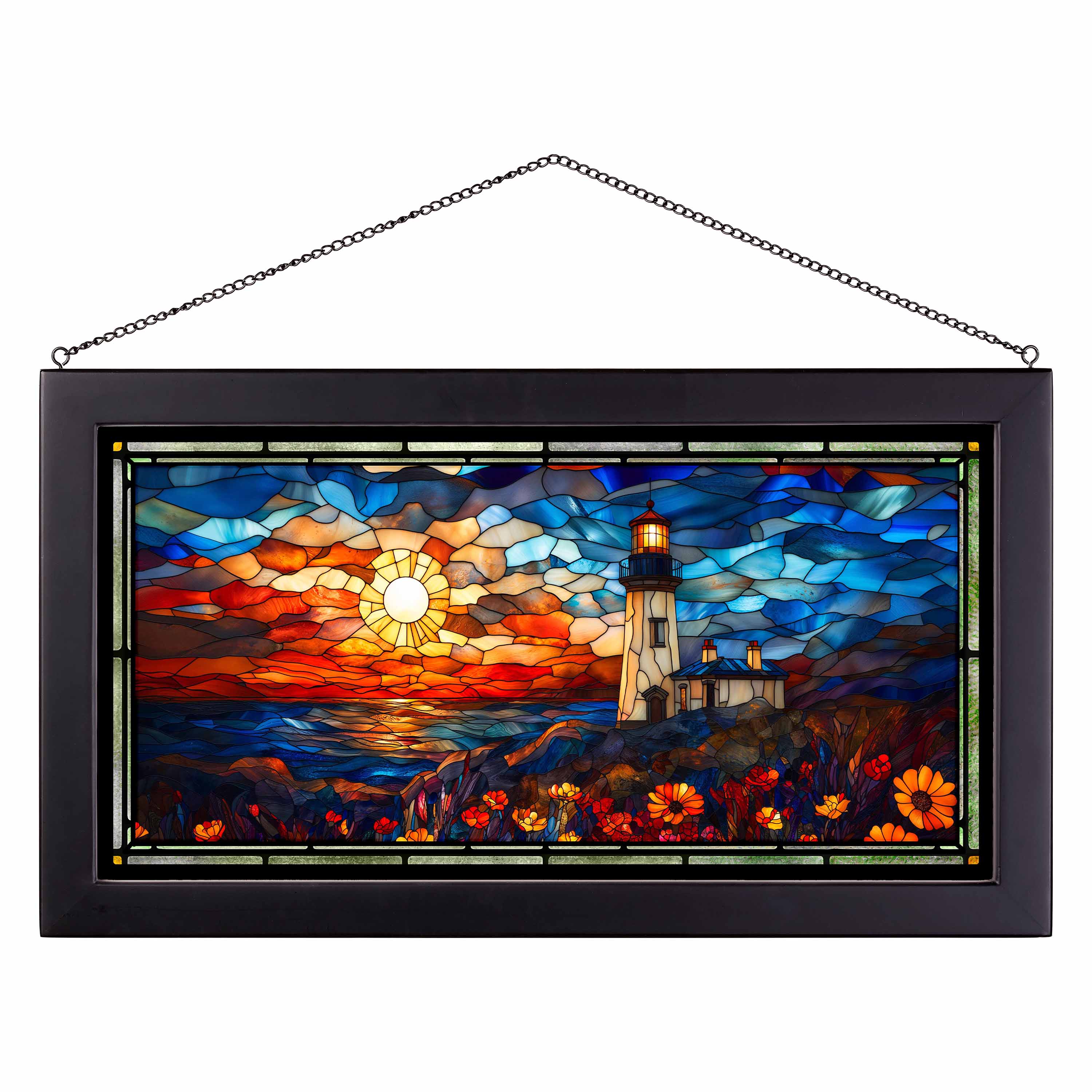 13 x 23 Stained Glass Art Panel - Coastal Candlelight Design for Windows, Doors & Home Decor - Perfect for Beach Houses, Living Rooms & Gifts