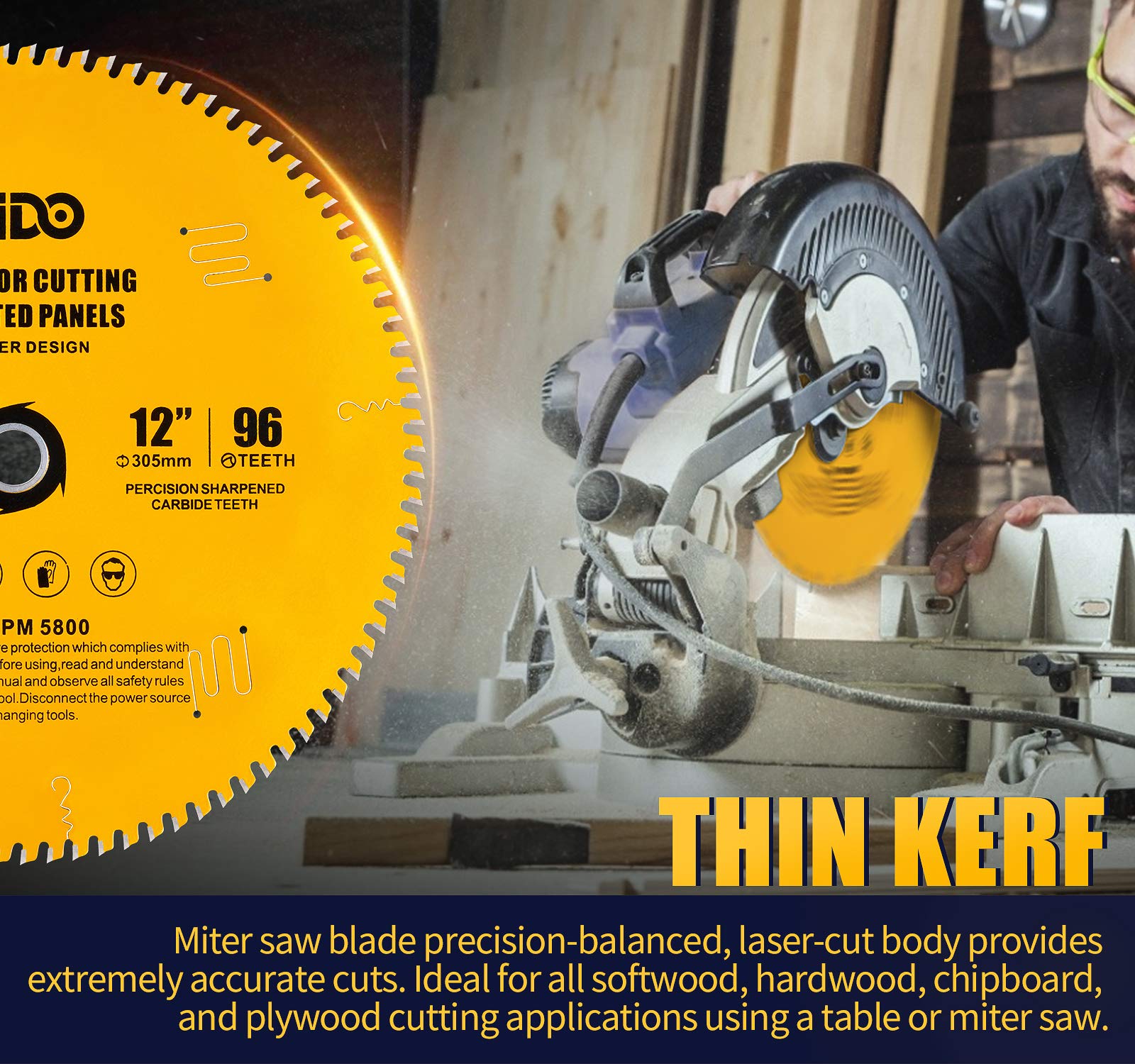 12 Inch 96-Tooth Miter Saw Blade with 1