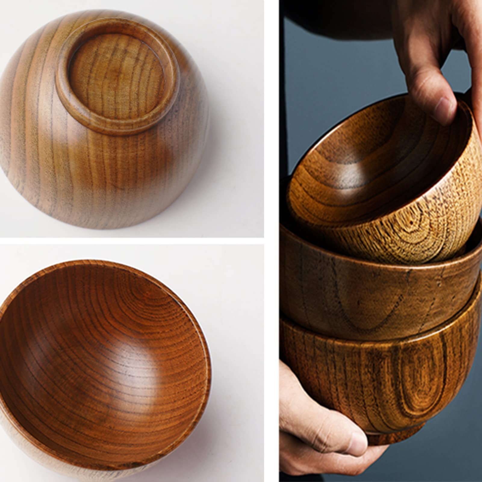 Handmade Japanese Style Wooden Ramen Bowl Set - 6pcs Wood Soup, Salad, Rice & Noodle Bowls for Adults & Kids - Eco-Friendly Tableware for Home, Restaurant & Gift Giving