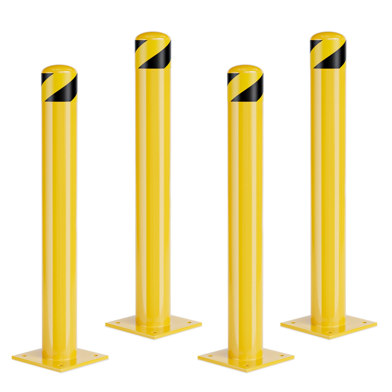 42 Inch Steel Safety Bollard Post - 4.5 Inch Diameter Yellow Powder Coated Parking Barrier (4-Pack) for Traffic Control, Warehouse Safety & Outdoor Parking Protection