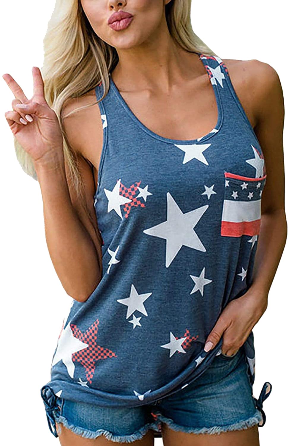 Women's American Flag Tank Top - 4th of July Patriotic Sleeveless Tee with Stars & Stripes Design | Racerback Camo Loose Fit T-Shirt for Independence Day, BBQ Parties & Summer Festivals