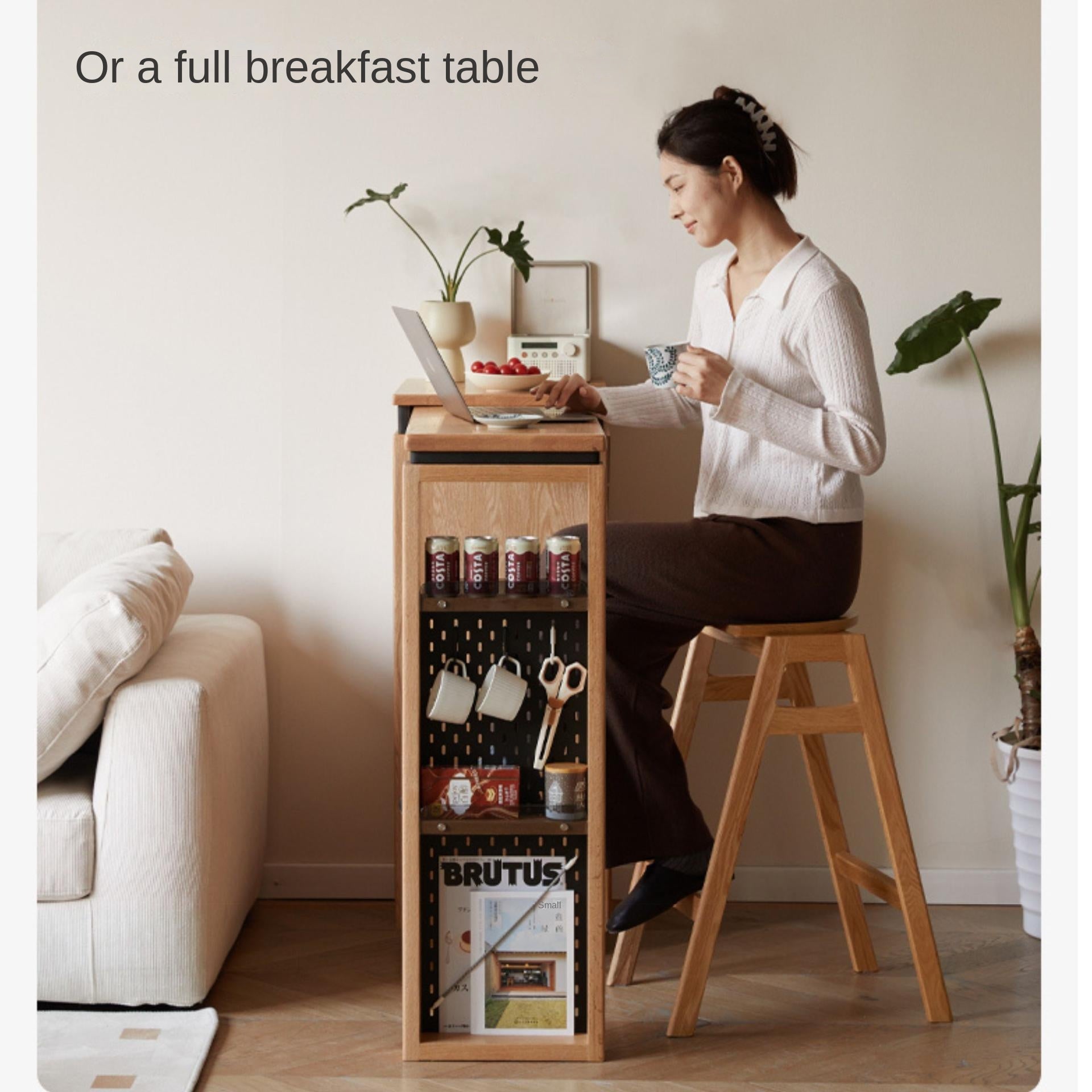 Solid Oak Wood Extendable Bar Table - Adjustable Height for Kitchen, Dining Room & Home Office - Perfect for Small Spaces & Entertaining