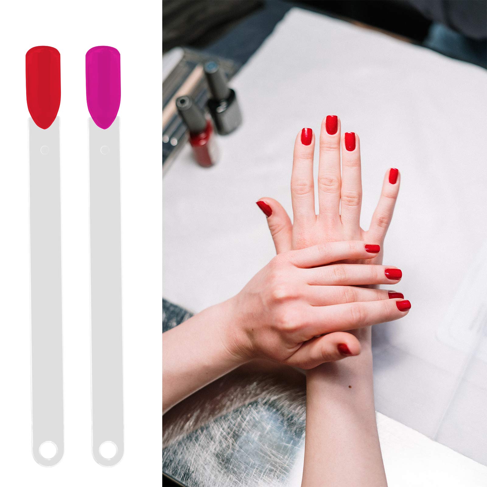 AIEX 50PCS Clear Nail Art Display Sticks with Ring - Fan-Shaped Nail Tip Sample Sticks for False Nails - Perfect for Nail Salon, DIY Manicure & Nail Art Practice