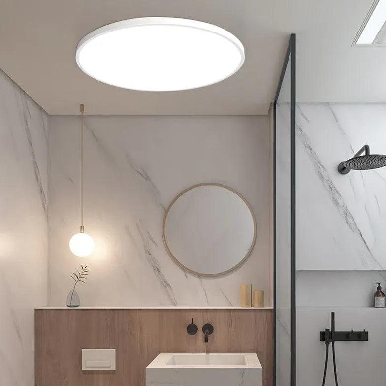 Slim Round Bathroom Flush Mount Ceiling Light Fixture - Modern Waterproof LED Lighting for Bathroom, Toilet, Powder Room & Vanity Area