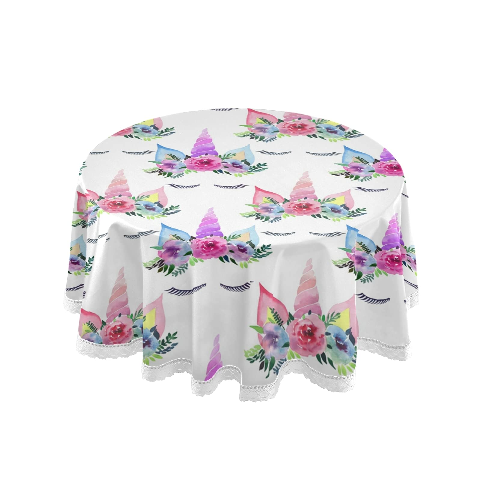 AHOMY 60 Inch Watercolor Unicorn Eyelash Tablecloth - Polyester Dining Room Table Cover for Party, Outdoor Picnic, Wedding, Birthday, and Baby Shower Decor