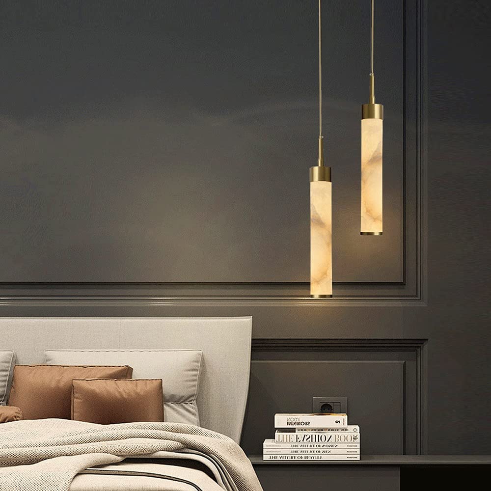Adjustable Copper & Marble Pendant Lamp - Single Head Hanging Chandelier for Bedroom, Living Room, Dining Room & Bar Counter | Modern Gold Lighting Fixture | Perfect for Ambient & Task Lighting