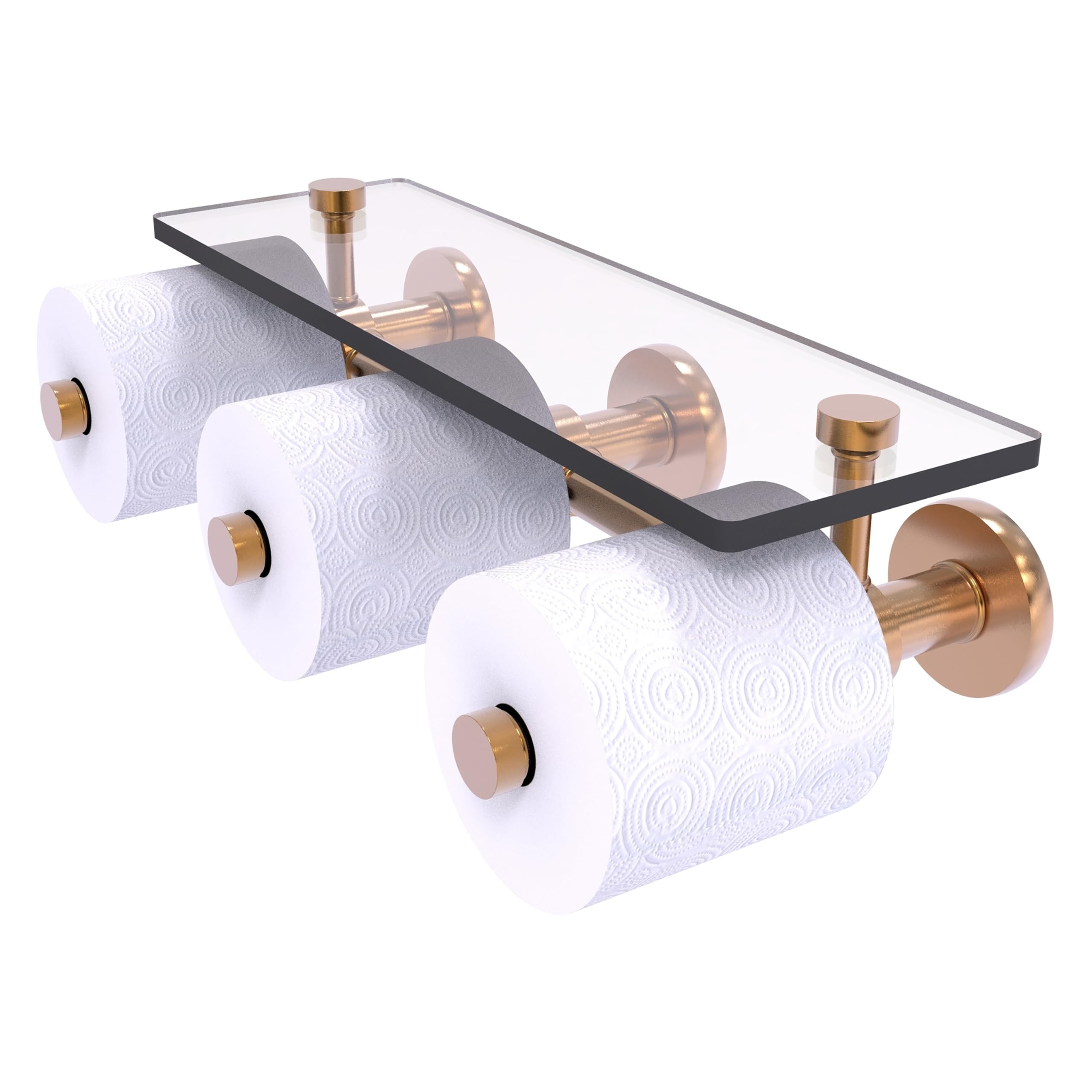 Allied Brass P1000-35-3S Brushed Bronze Toilet Paper Holder with 3 Glass Shelves - Premium Bathroom Storage for Tissues & Essentials - Perfect for Modern & Luxury Home Decor