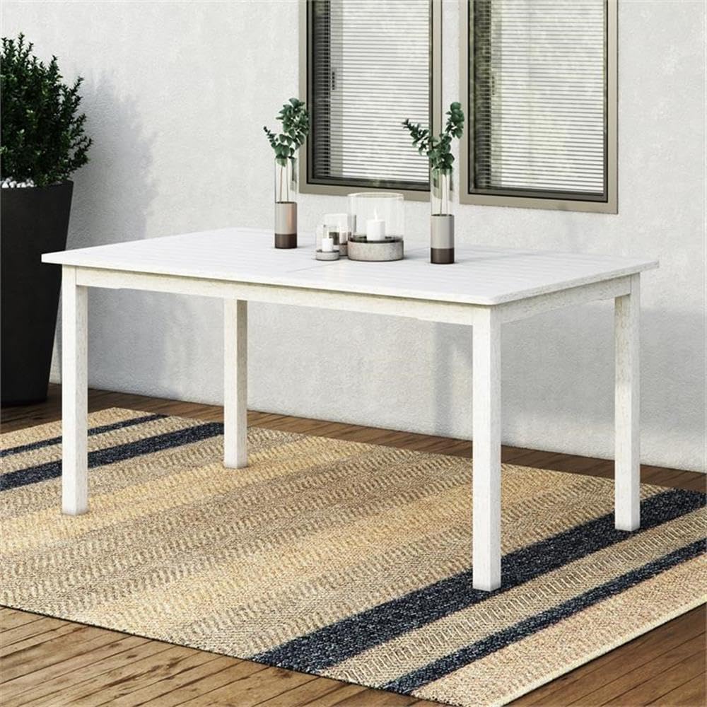 Miramar Contemporary White Washed Wood Rectangular Outdoor Dining Table - Patio, Garden, Backyard Furniture for Entertaining & Al Fresco Dining