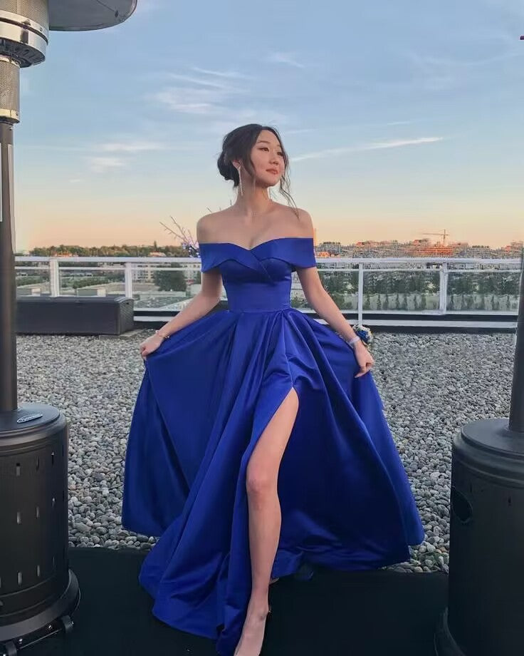 Elegant Off-The-Shoulder A-Line Long Prom Dress J2757 | Formal Evening Gown for Homecoming, Ball, Wedding & Special Occasions
