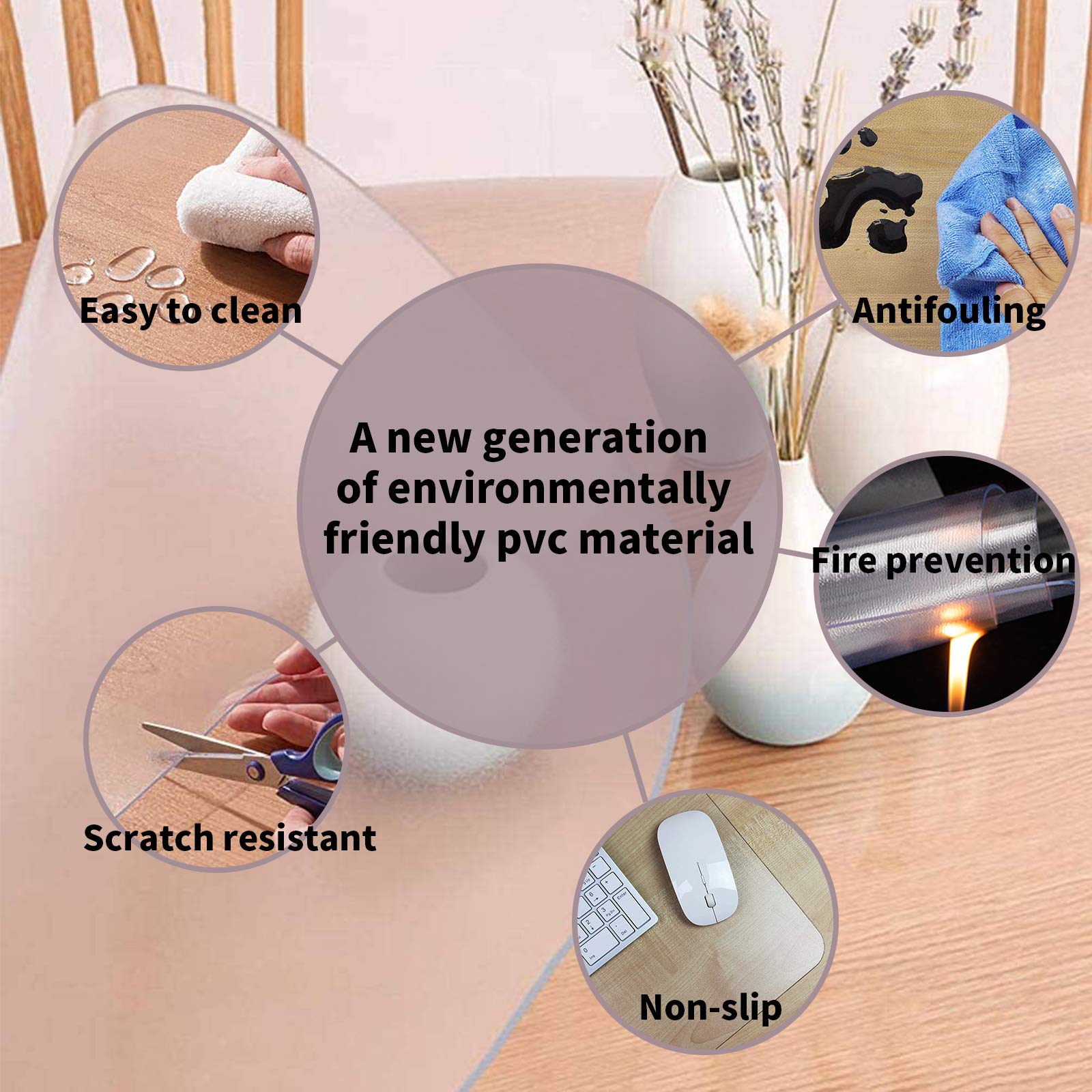 Clear Plastic Table Cover Protector 1.5mm Thick 36x72In - Waterproof Dining Table Cover for Kitchen, Restaurant, Office & Outdoor Use - Durable Tablecloth Mat for Easy Cleaning & Surface Protection