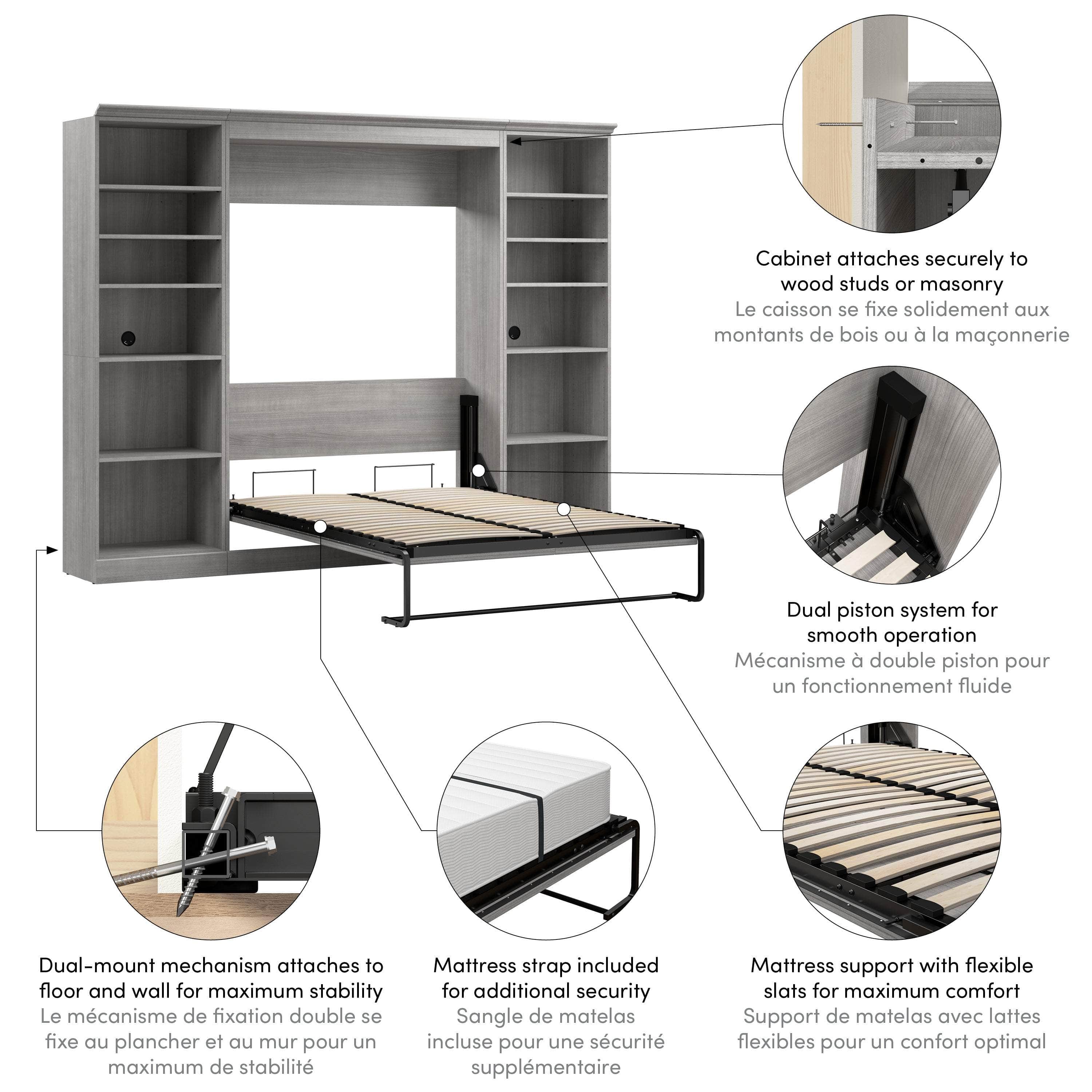 Space-Saving Full Murphy Wall Bed with 2 Storage Units - 3 Color Options | Perfect for Small Apartments, Guest Rooms & Home Offices
