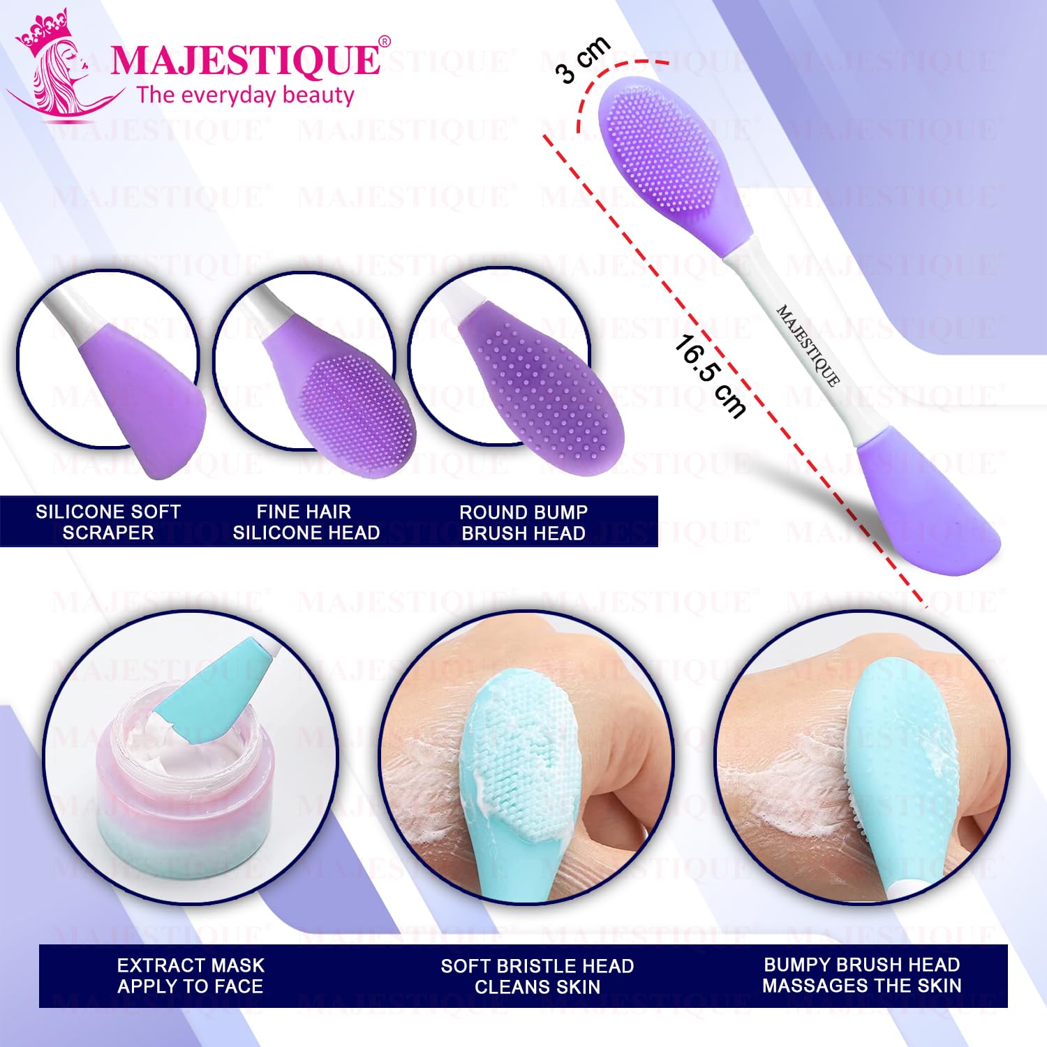Majestique 3Pcs Multicolor Face Mask Applicator Set with Dual Sided Silicone Brush & Makeup Remover Sponge - Skincare Headband & Facial Tools for Women & Girls - Perfect for Spa Days, At-Home Beauty Routines & Skincare Treatments
