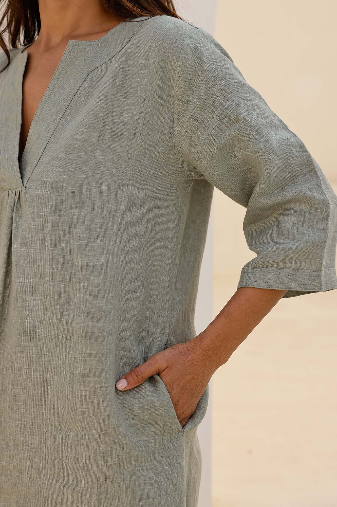 Calvi Linen Dress for Women - Breathable Summer Khaki Dress | Casual Beach Wear, Vacation Outfit & Boho Style Fashion