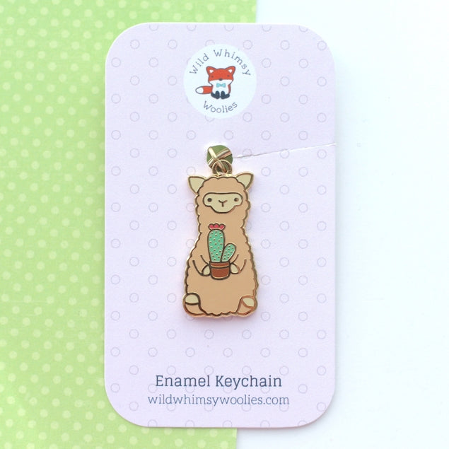 Cute Alpaca Keychain with Cactus Design - Perfect for Backpacks, Gifts, and Travel Accessories