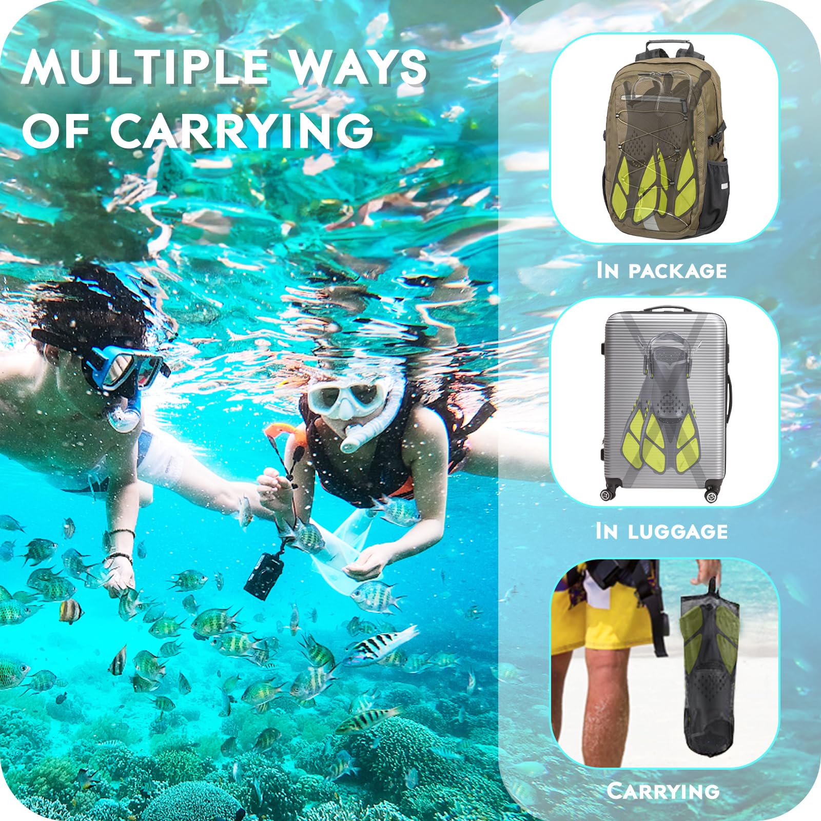 **Best Swim Fins for Snorkeling & Diving - Adjustable Travel Size Short Flippers with Open Heel Design for Men, Women & Kids - Perfect for Pool, Beach & Ocean Adventures**