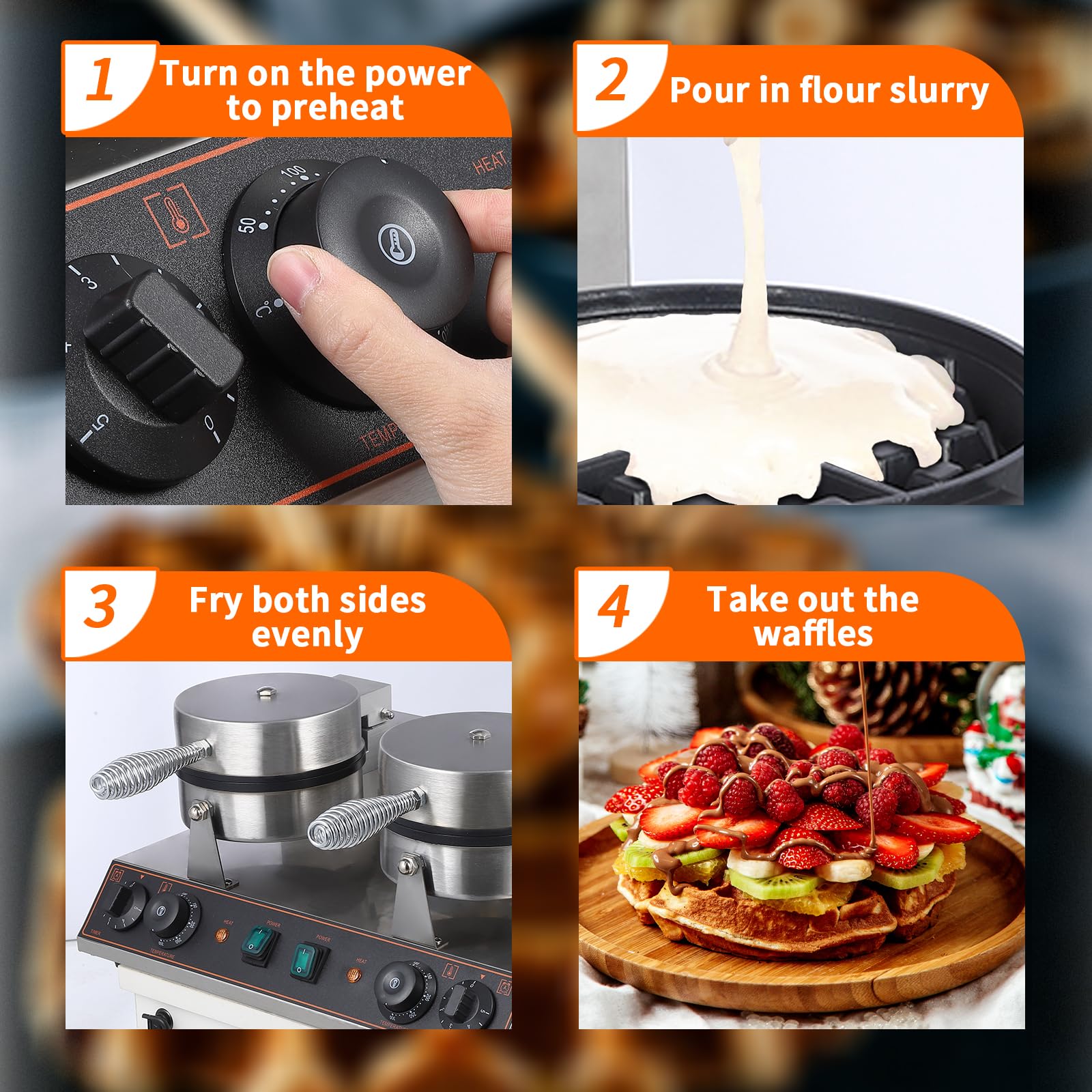 Commercial Electric Waffle Cone Maker - Heavy Duty Non-Stick Waffle Cone Machine with Fast Heating for Ice Cream Shops, Bakeries & Dessert Businesses