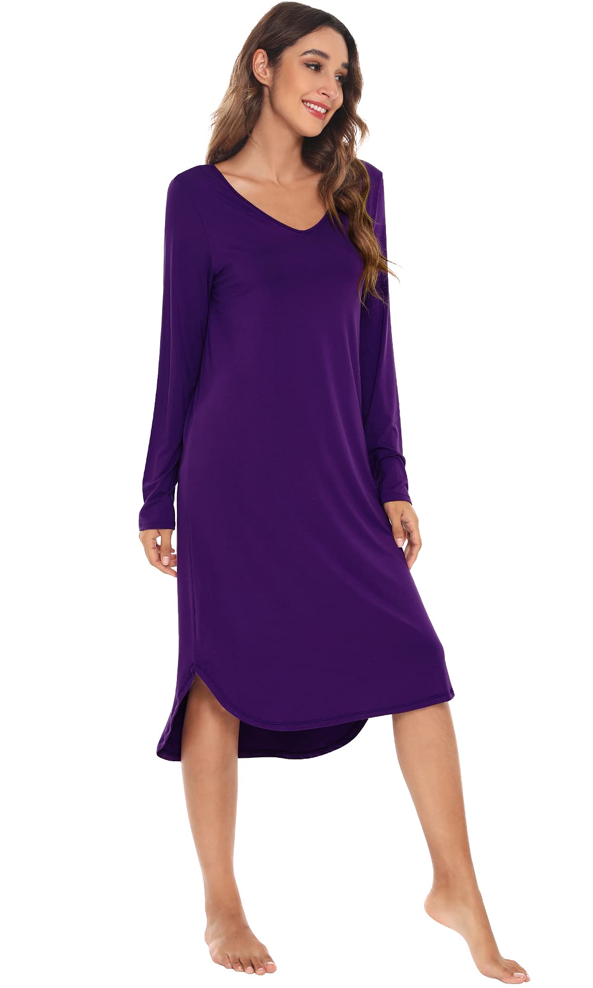 WiWi Bamboo Nightgowns for Women - Soft Long Sleeve Sleep Shirt & Comfy Loungewear - Plus Size S-4X - Perfect for Relaxing at Home, Sleeping, and Lounging