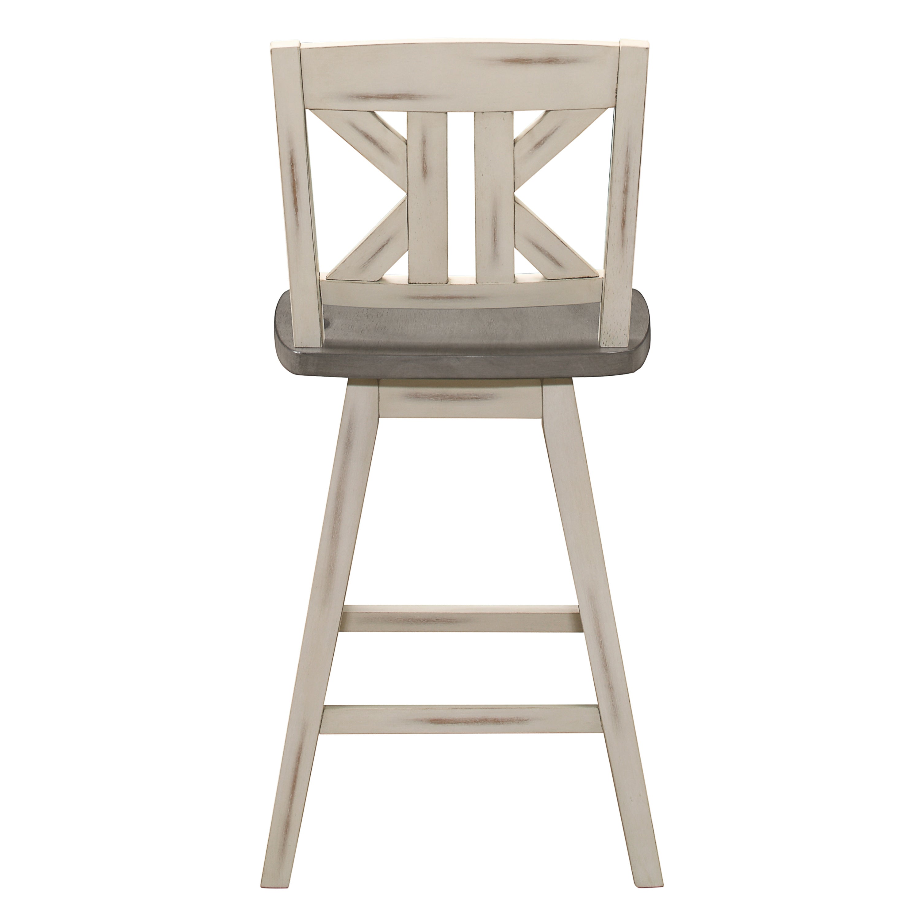 360 Degree Swivel Counter Height Chairs Set of 2 - White & Gray Solid Rubberwood Kitchen Bar Stools with Divided X Back - Perfect for Breakfast Nook, Kitchen Island & Small Dining Spaces