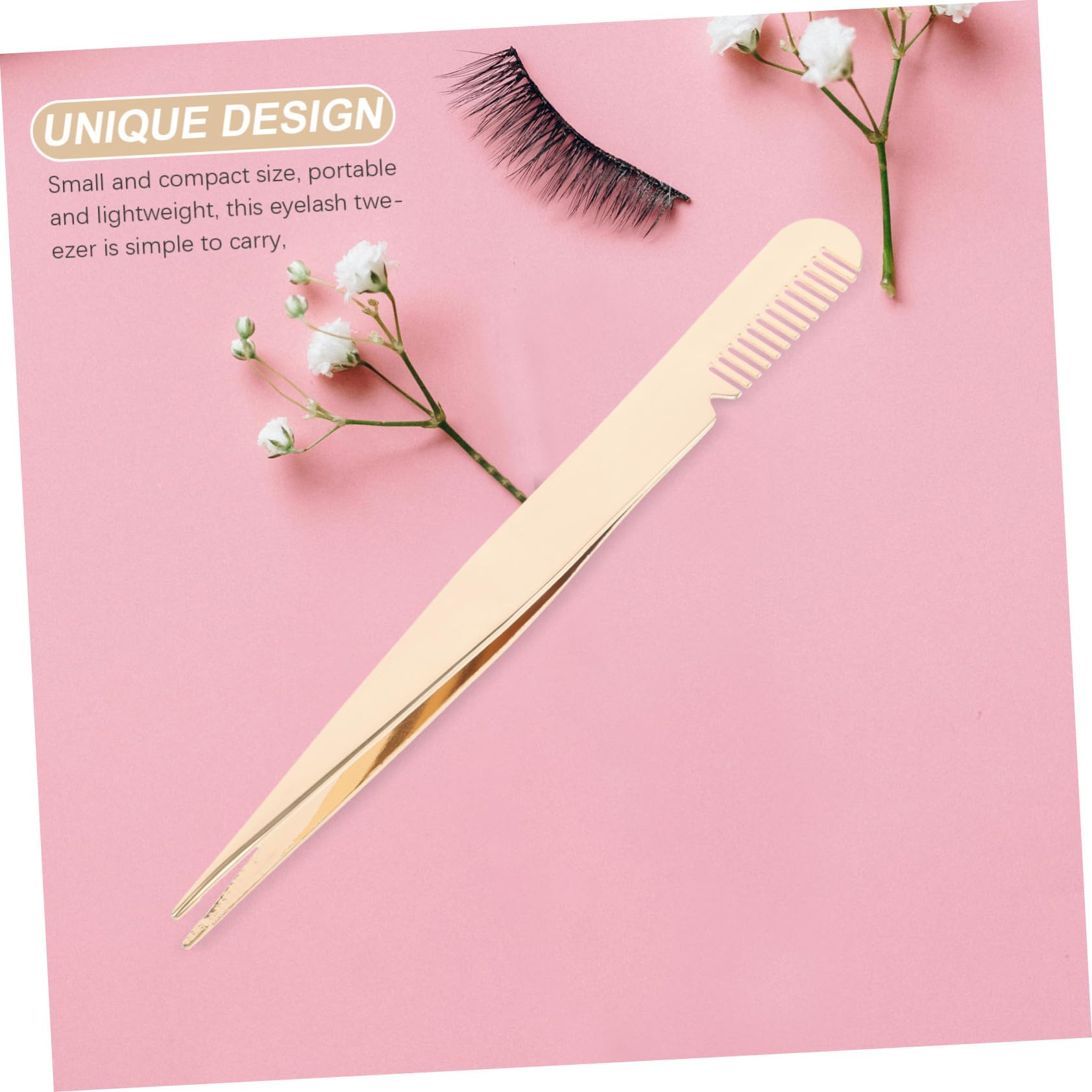 Minkissy Professional Eyelash & Eyebrow Tweezers - Stainless Steel Lash Clamp Tweezers with Comb for Women & Men - Perfect for Lash Extensions, Eyebrow Shaping & Makeup Application - Golden Metal Beauty Tools