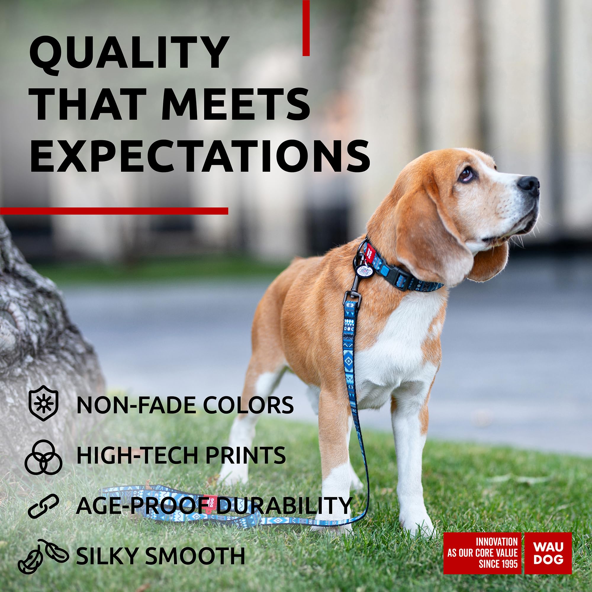 WAUDOG Heavy Duty Nylon Dog Leash - 4 Feet Strong & Durable Pet Leash for Large Medium Dogs & Puppies - Perfect for Walking, Training & Outdoor Adventures