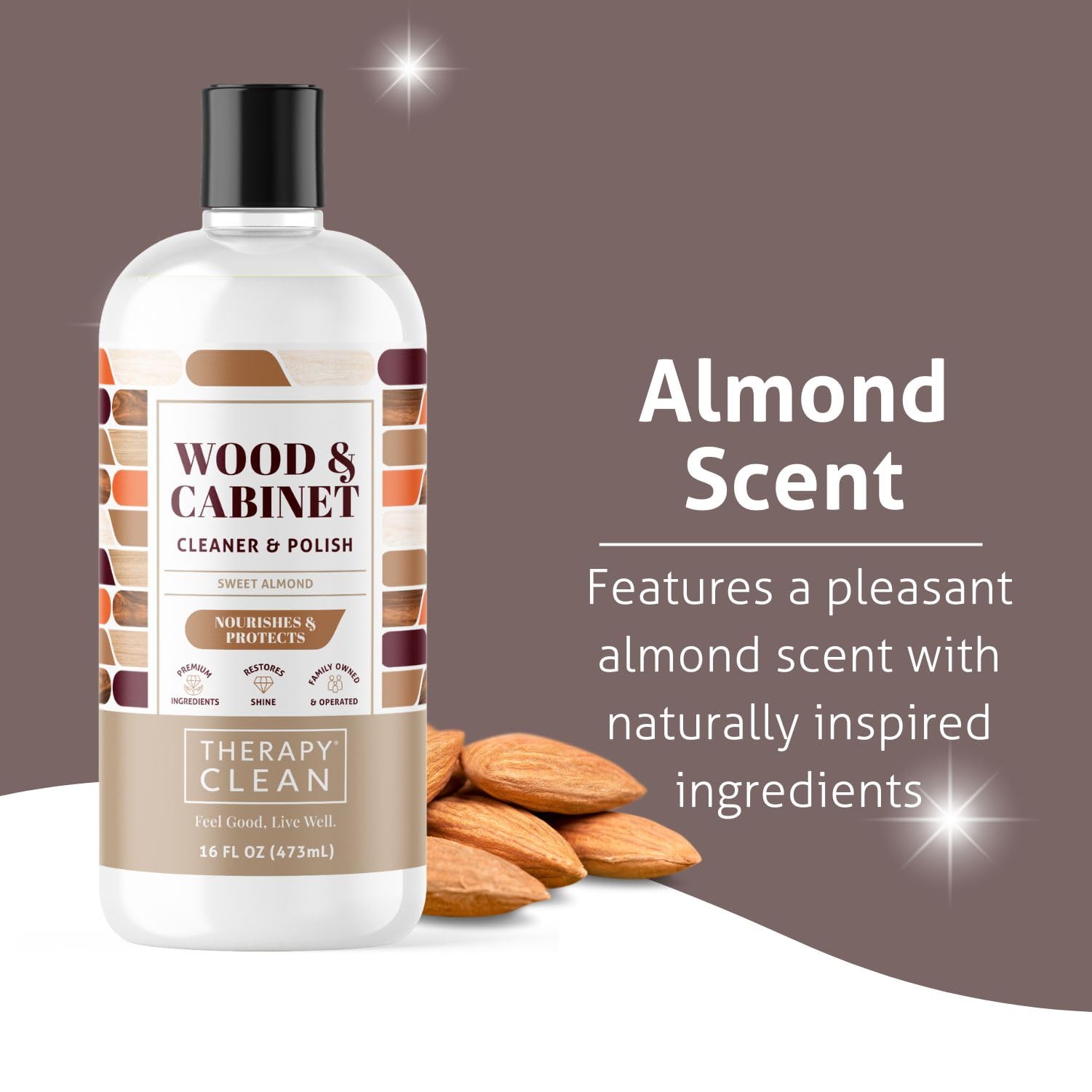 Natural Almond Scent Wood Cleaner & Polish 16oz (2 Pack) - Safe for Cabinets, Tables & Furniture - Restores Shine & Conditions Wood - Perfect for Home, Office & Antique Care