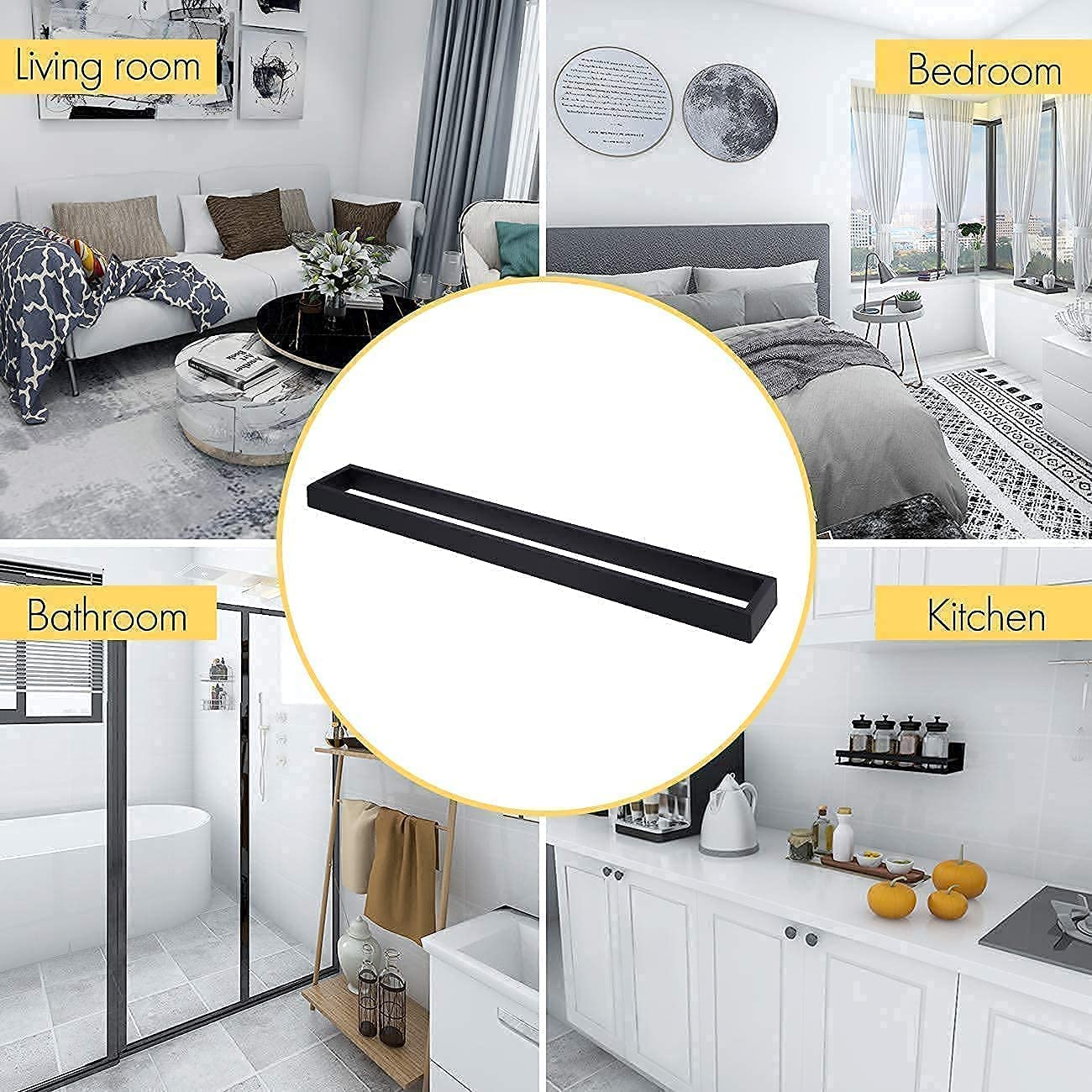 24-Inch Matte Black Stainless Steel Towel Bar & Ring Set - A23000S60-BK+A23080-BK - Modern Bathroom Towel Holder for Hand & Bath Towels - Perfect for Home, Hotel & Spa Decor
