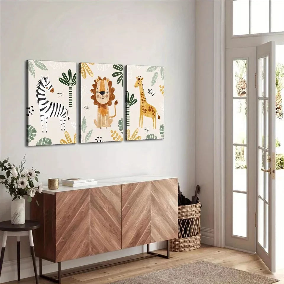 3pcs Jungle Animal Wall Art Set - Elegant Canvas Framed Prints 50x70cm, High Quality Australian Made Wall Decor for Living Room, Bedroom & Nursery - Ready to Hang Wildlife Artwork