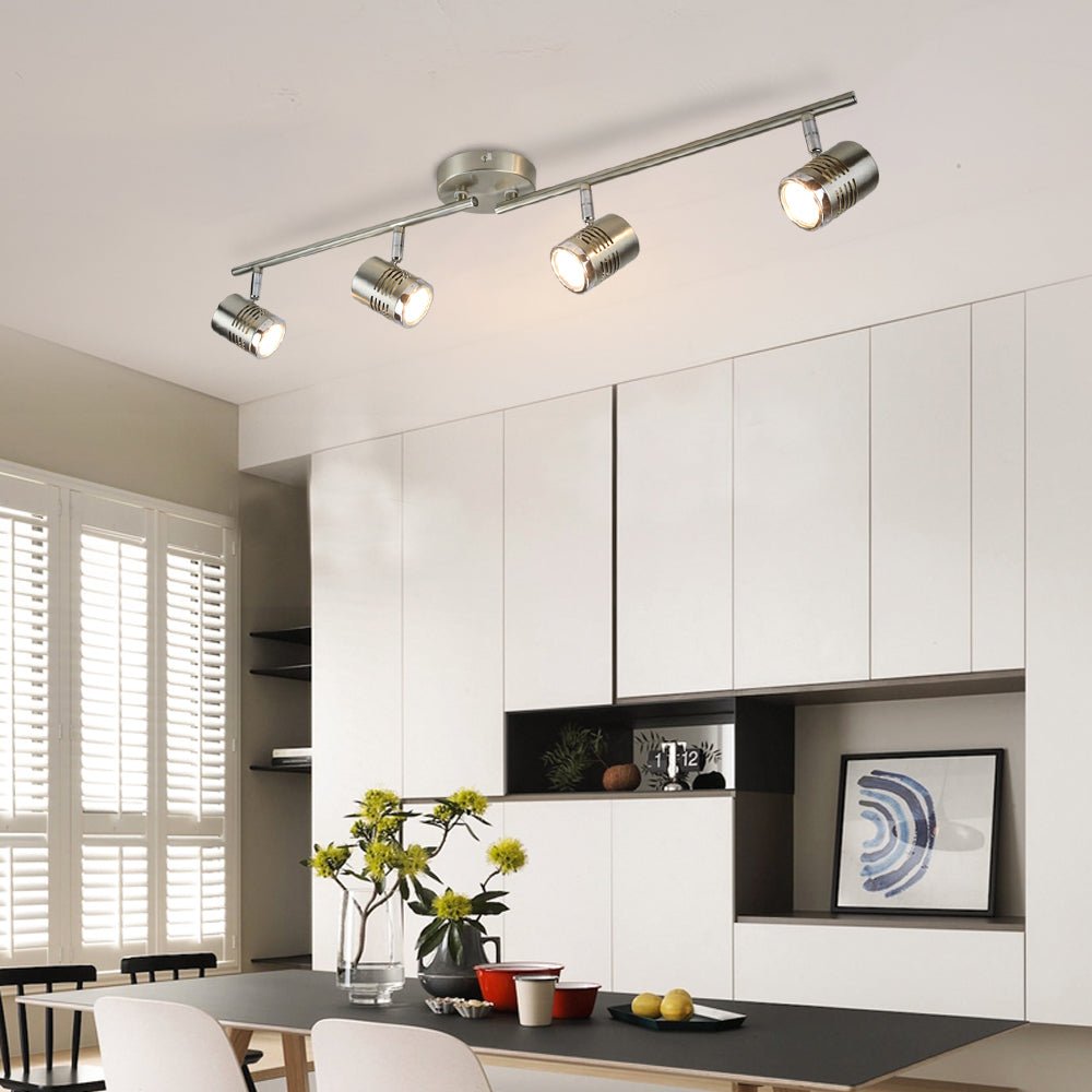 DLLT LED Track Lighting Kit with 4 Warm White GU10 Bulbs Included - Flush Mount Ceiling Spot Lights for Kitchen, Dining Room, Bedroom, Hallway - Perfect for Home and Commercial Lighting