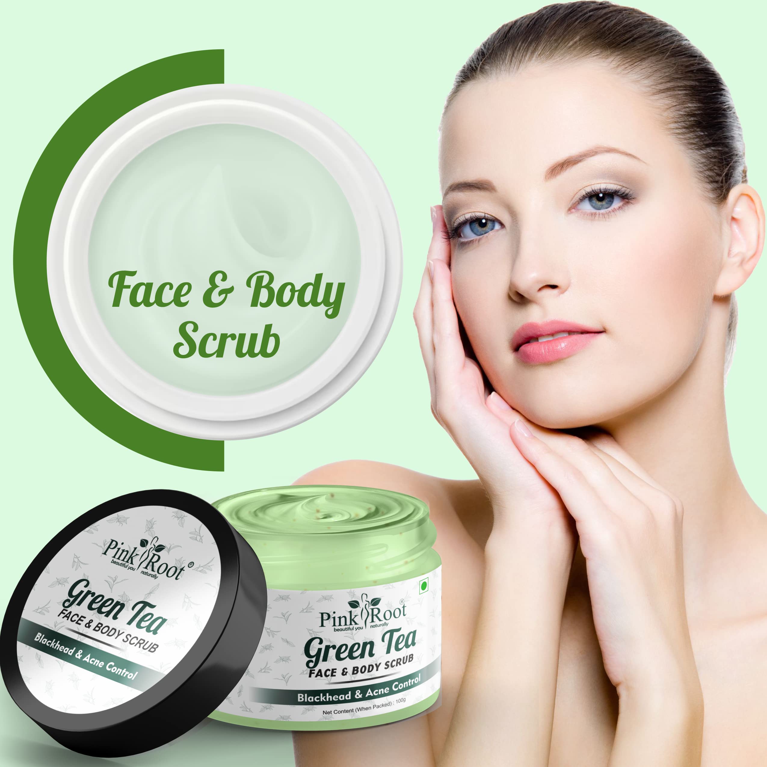 Organic Pink Root Green Tea Face & Body Scrub 100g - Exfoliating & Brightening Skincare for Glowing Skin - Perfect for Daily Use & Spa Days