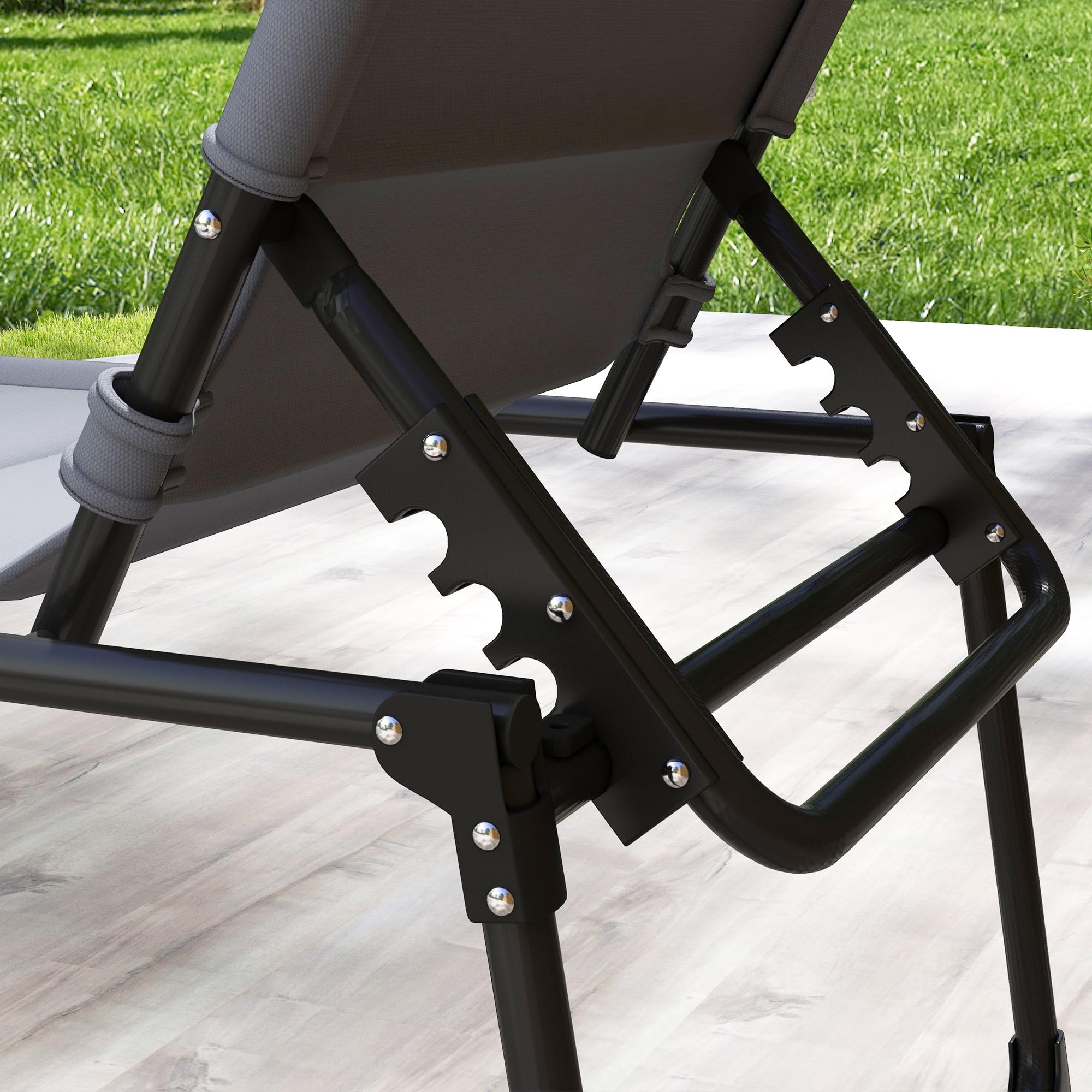 Outsunny 2-Piece Outdoor Lounge Chair Set with Adjustable Backrest - Foldable Chaise Lounge with Cushion, Sunshade Roof & Pillow Headrest - Perfect for Beach, Poolside, Camping & Backyard Relaxation (Gray)