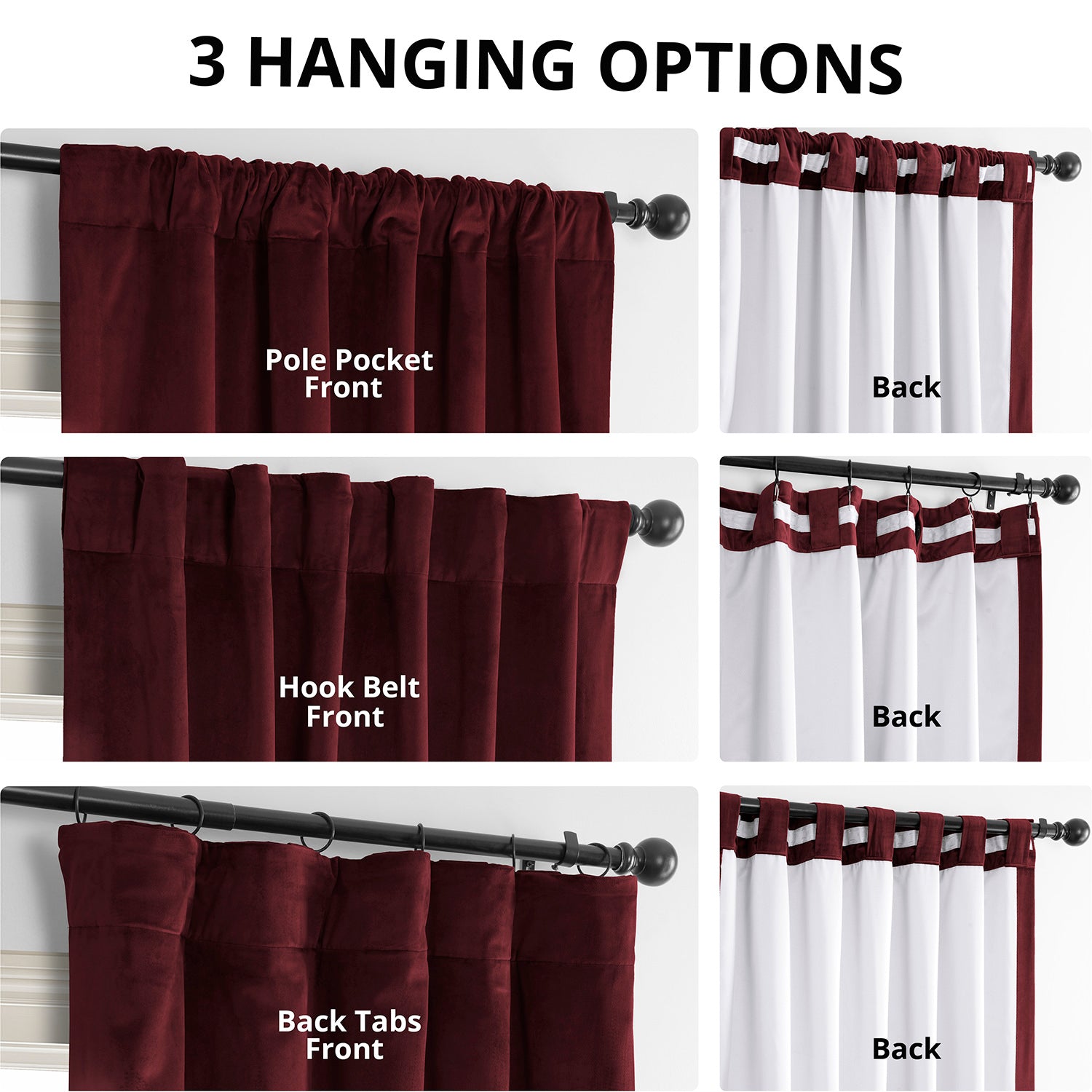 Burgundy Signature Velvet Blackout Curtains for Bedroom - Thermal Insulated Noise Reducing Drapes for Home Theater & Nursery (52x84 inches)