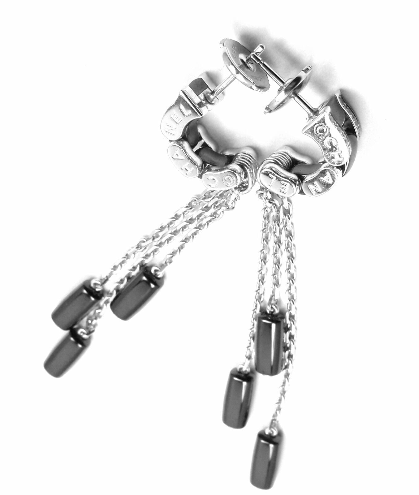 Authentic Chanel Ulta 18k White Gold Diamond Black Ceramic Drop Earrings for Women - Luxury Fashion Jewelry for Parties, Weddings & Special Occasions